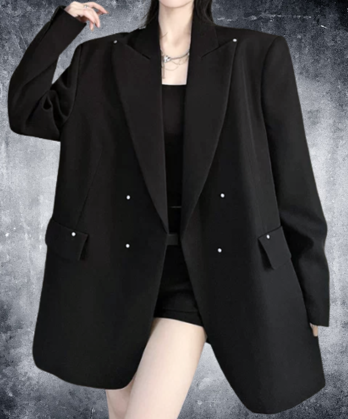 dark shaggy lapel mixed-material paneling jacket EN3190