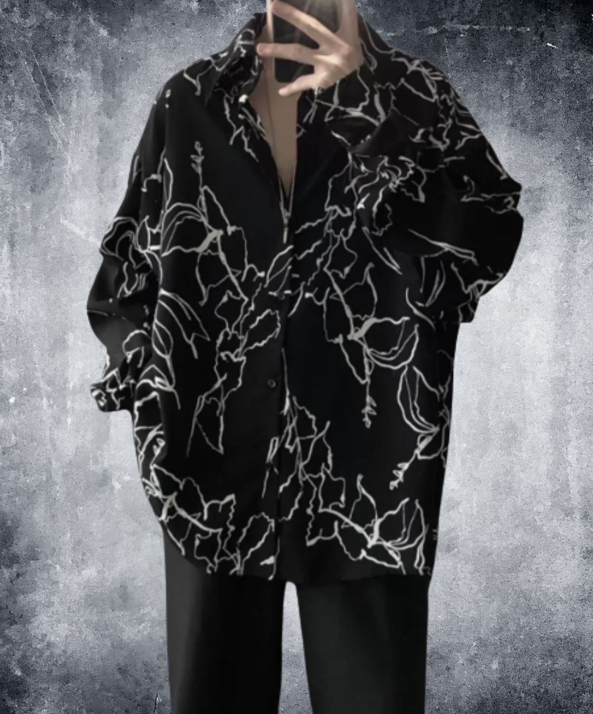 dark loose-fit line art print shirt EN3172