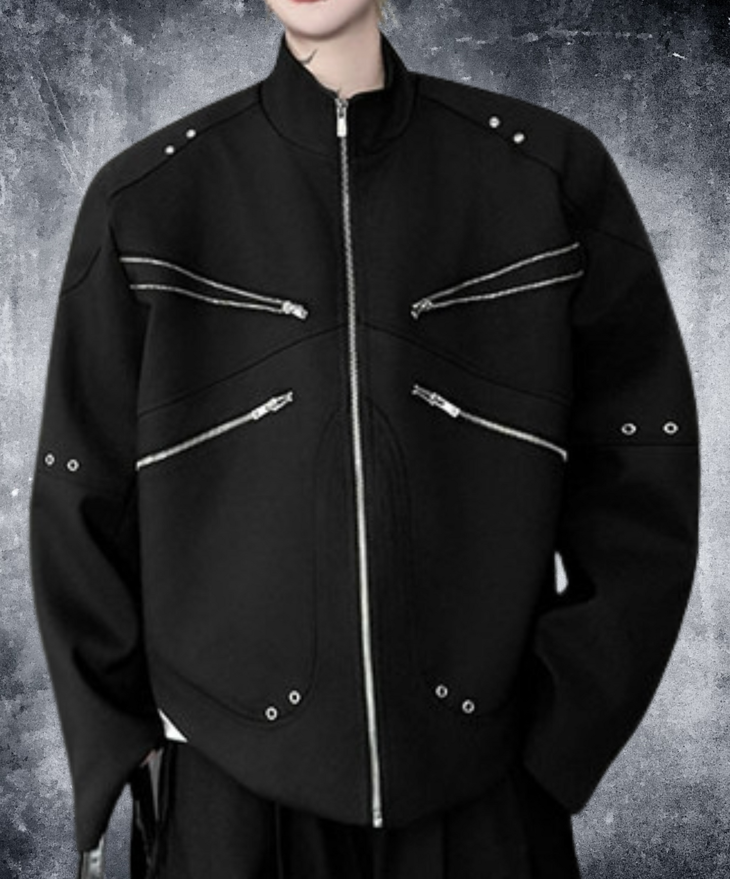 4 zipper and rivet decoration jacket EN2403
