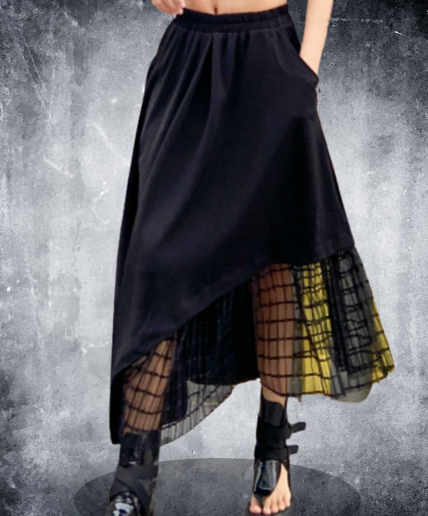 mixed material stitch mesh skirt EN2331