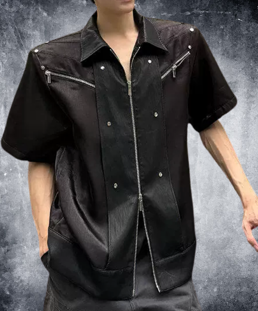zip-up glossy studs shirt EN2859