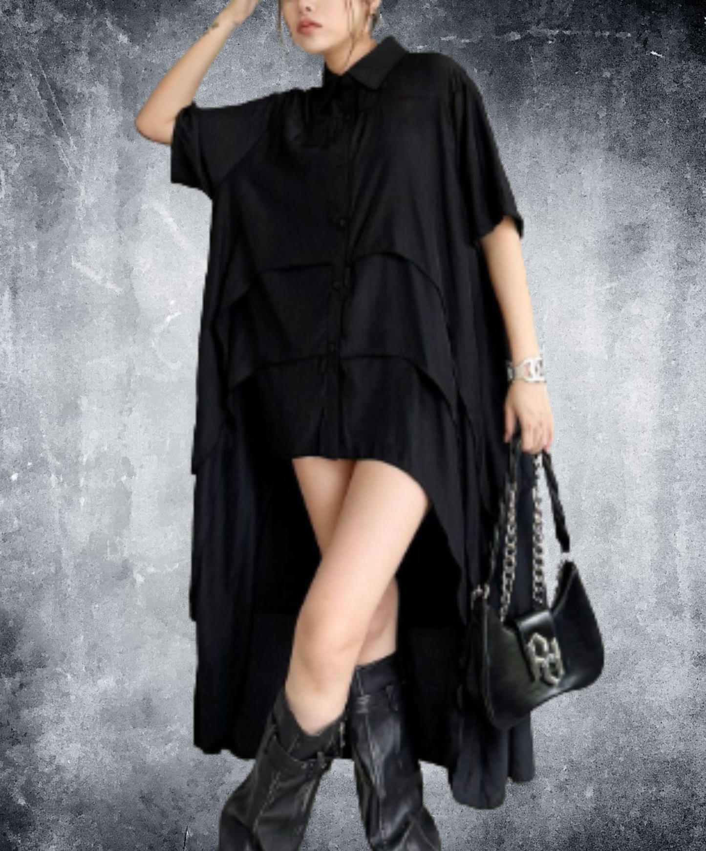 Irregular design short-sleeved long shirt EN2955
