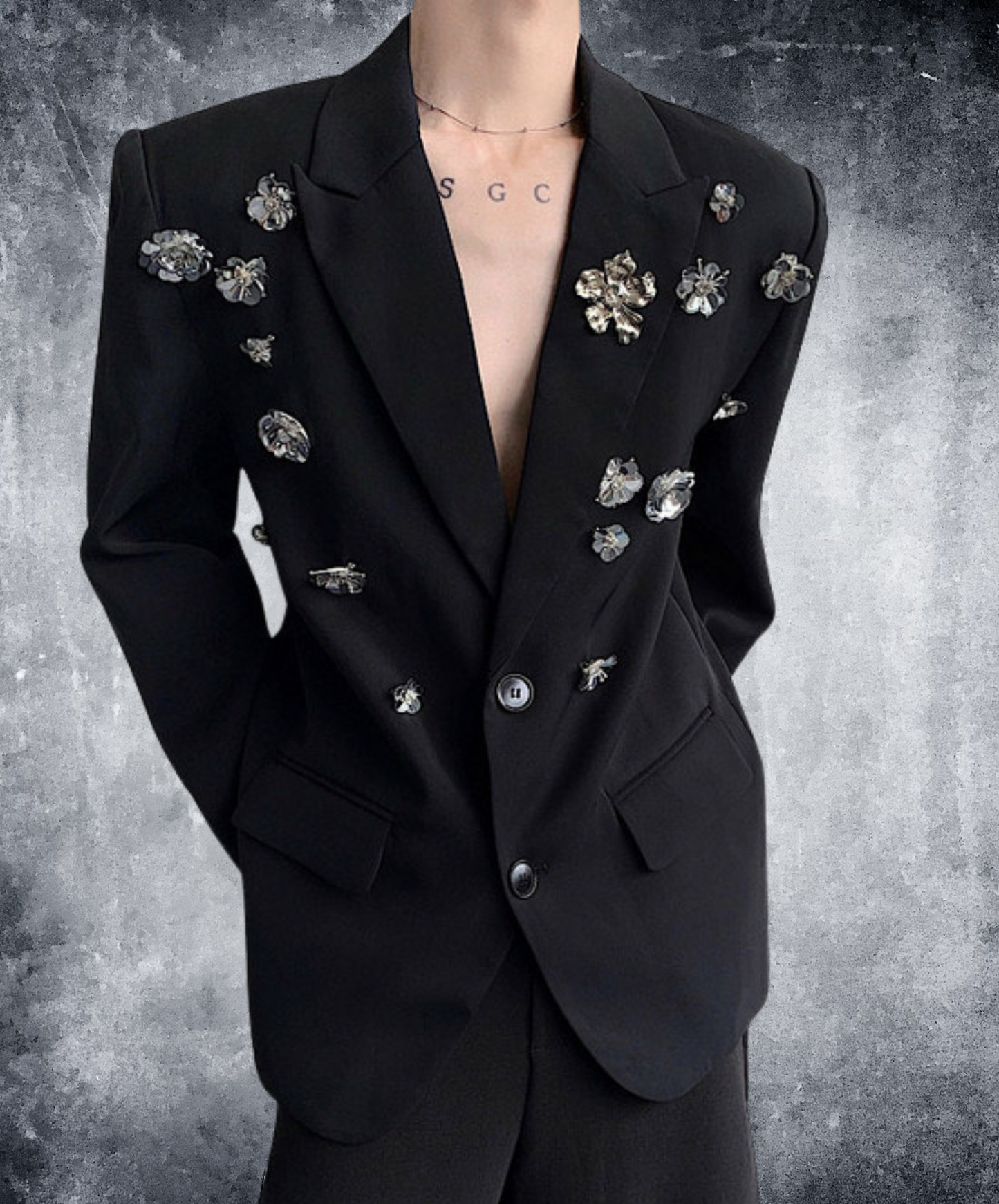 silver rose decoration jacket EN2387