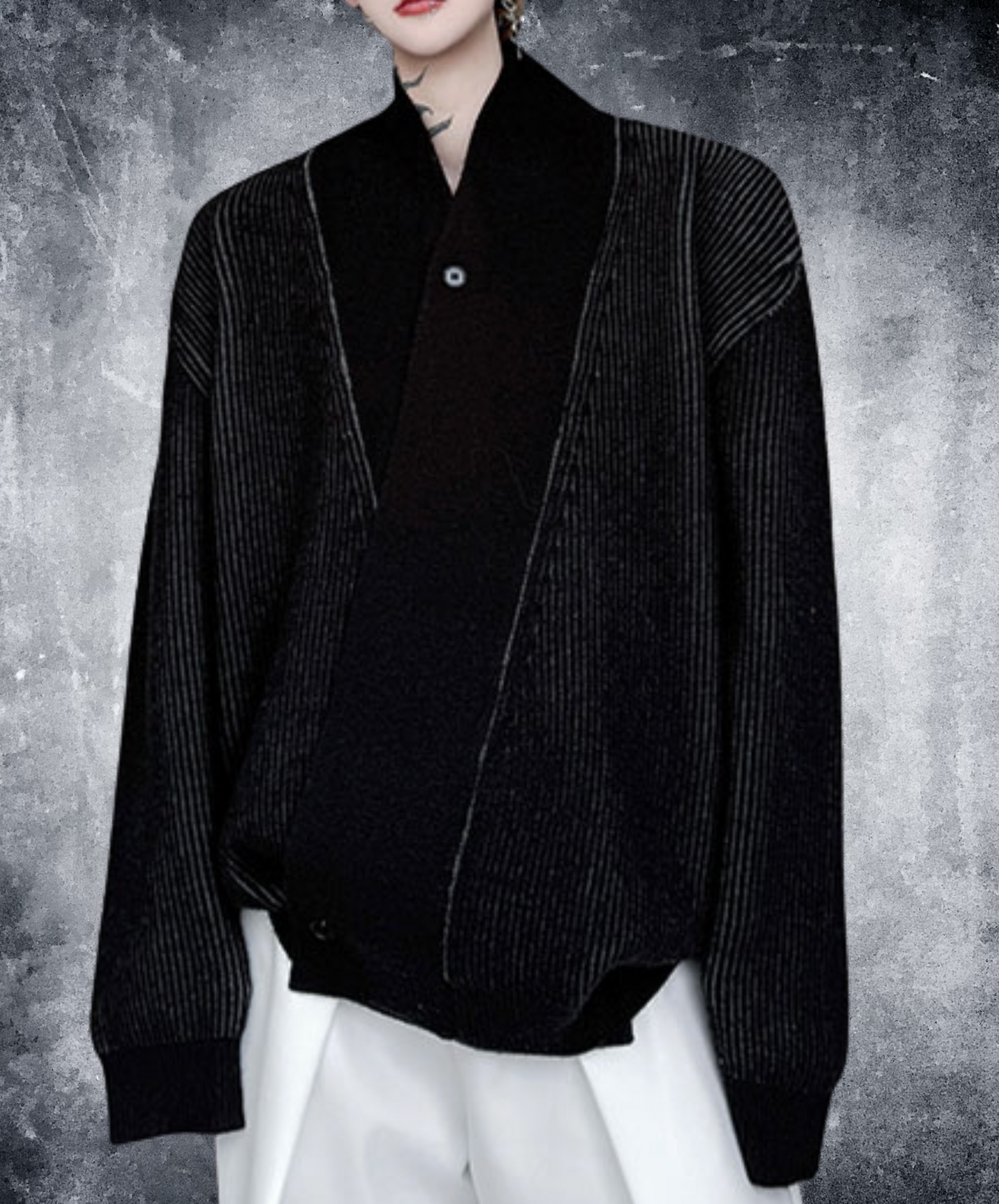 plain x striped knit cardigan EN2531