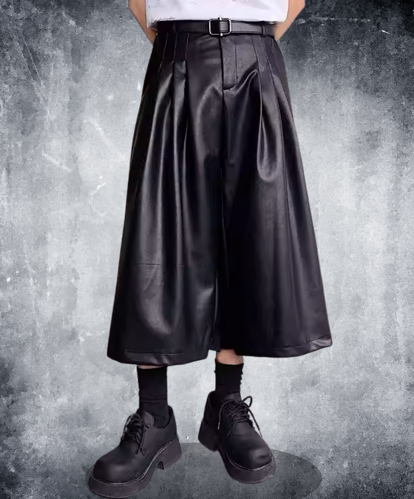 pu leather mid-length wide pants EN2835