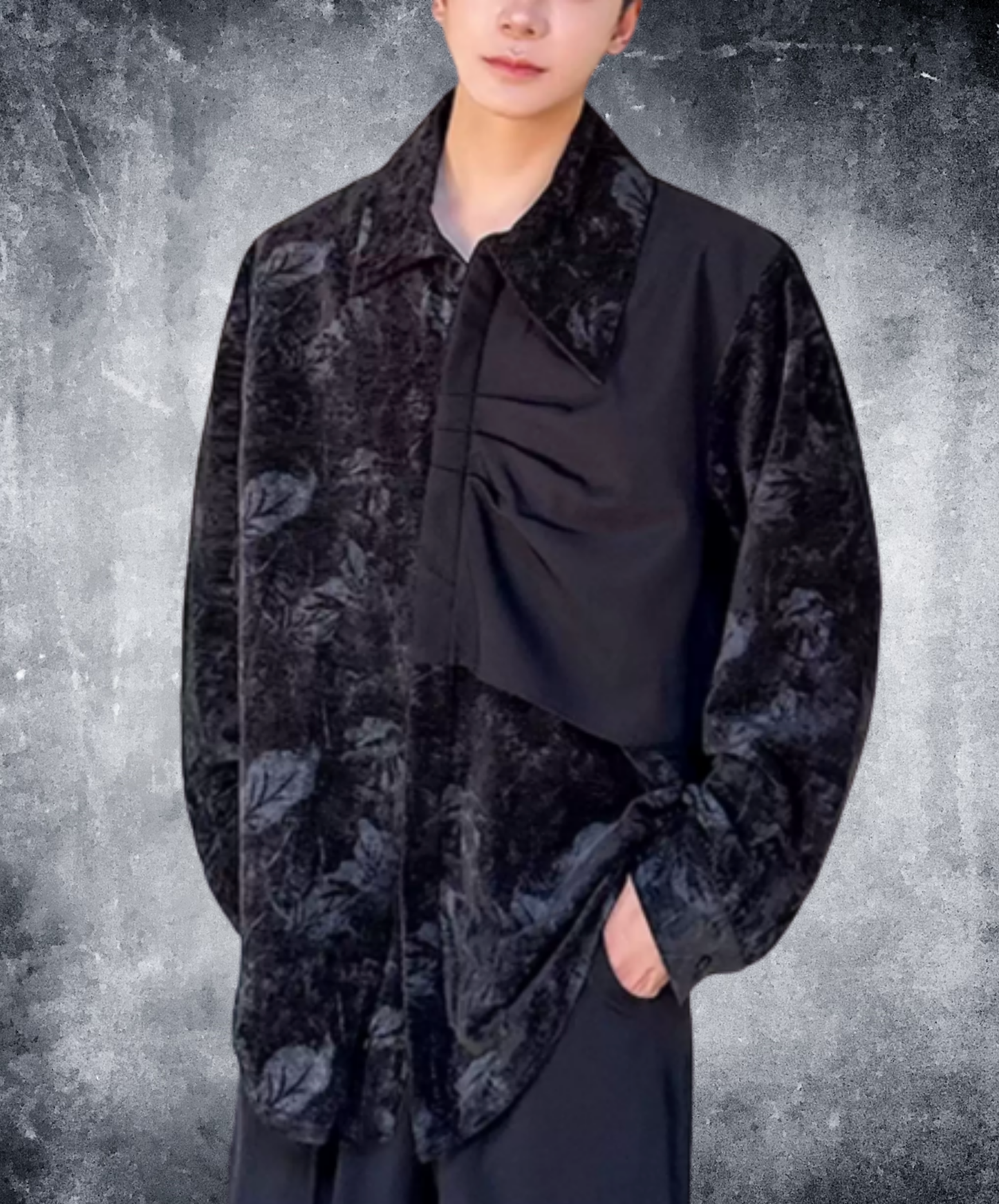 dark asymmetrical tie-dye velvet shirt EN2848