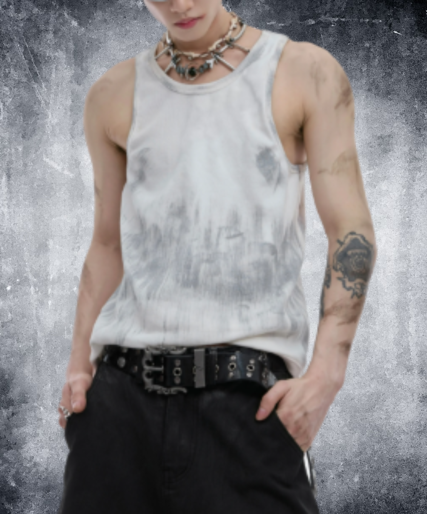 distressed ribbed slim fit tank top EN2939
