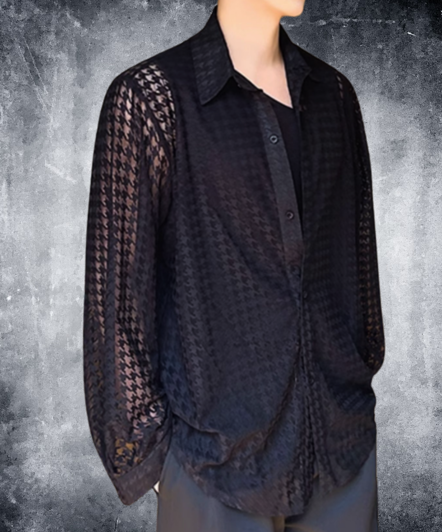 dark houndstooth sheer shirt EN2109