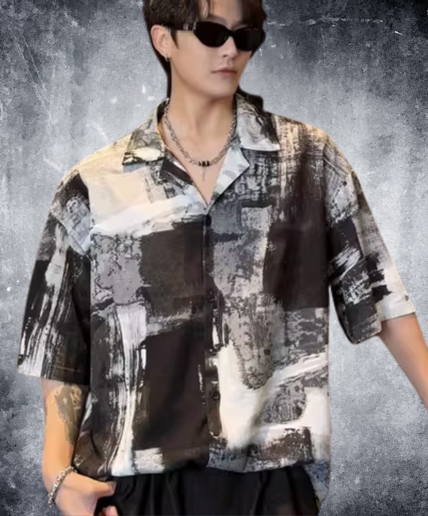 dark splicing print shirt EN2793