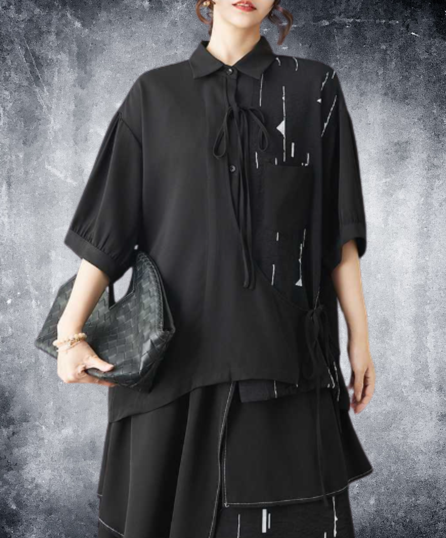 dark splicing print ribbon shirt EN3072