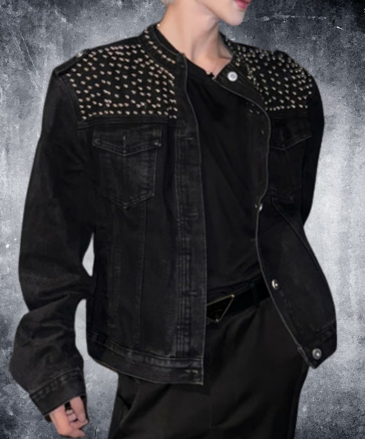stand collar denim shorts jacket EN2415