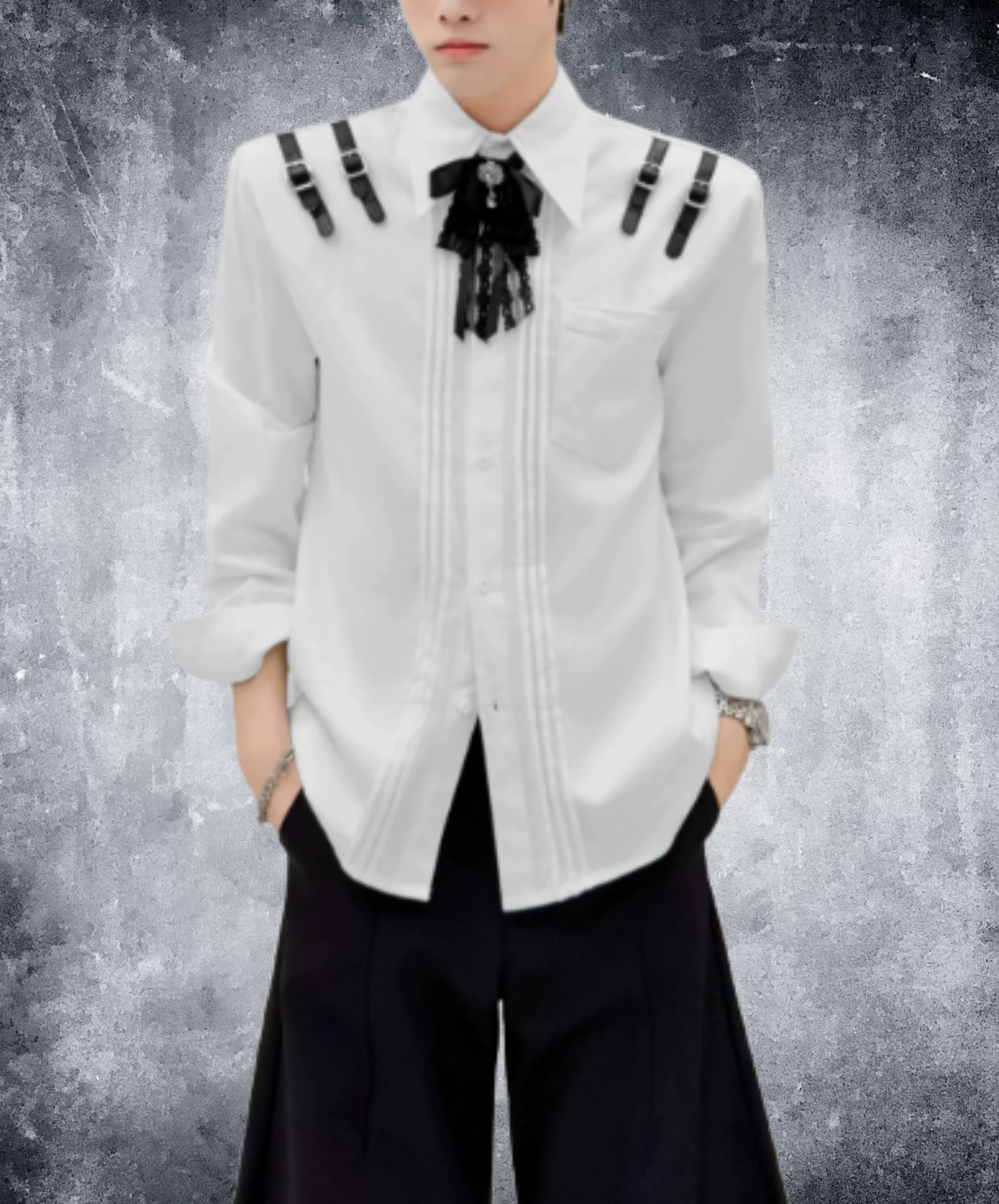 leather belt with bow tie shirt EN3084