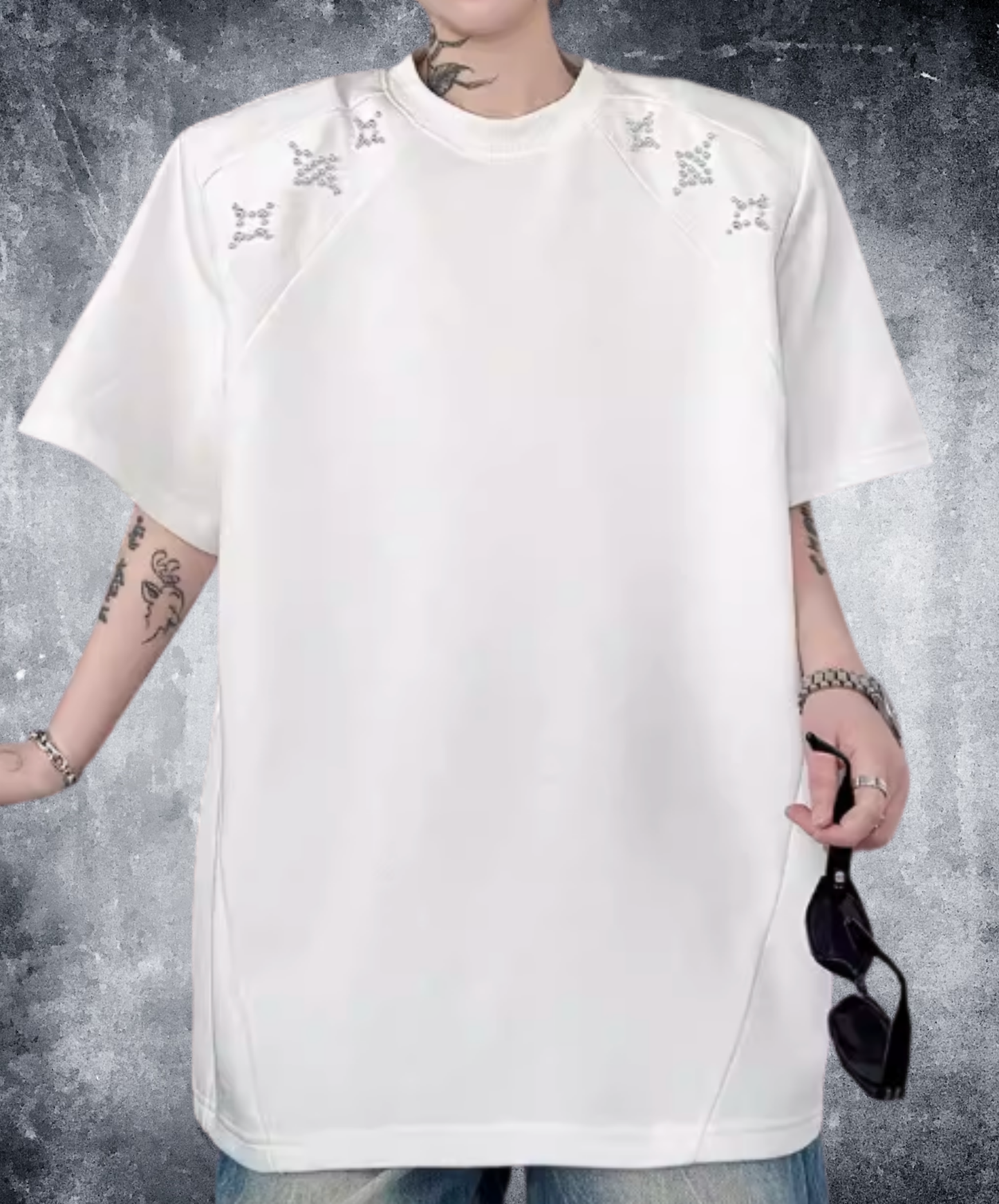 sparkling star motif bead decoration t-shirt EN2827