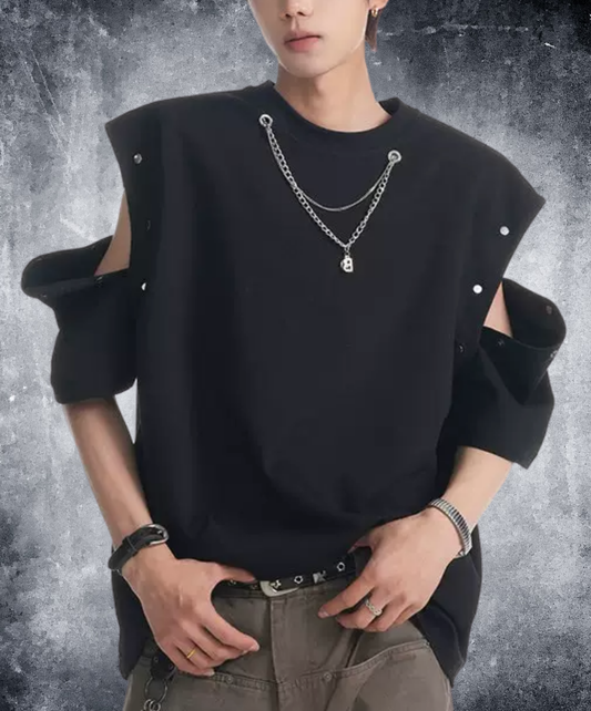 detachable sleeve chain decoration t-shirt EN2856