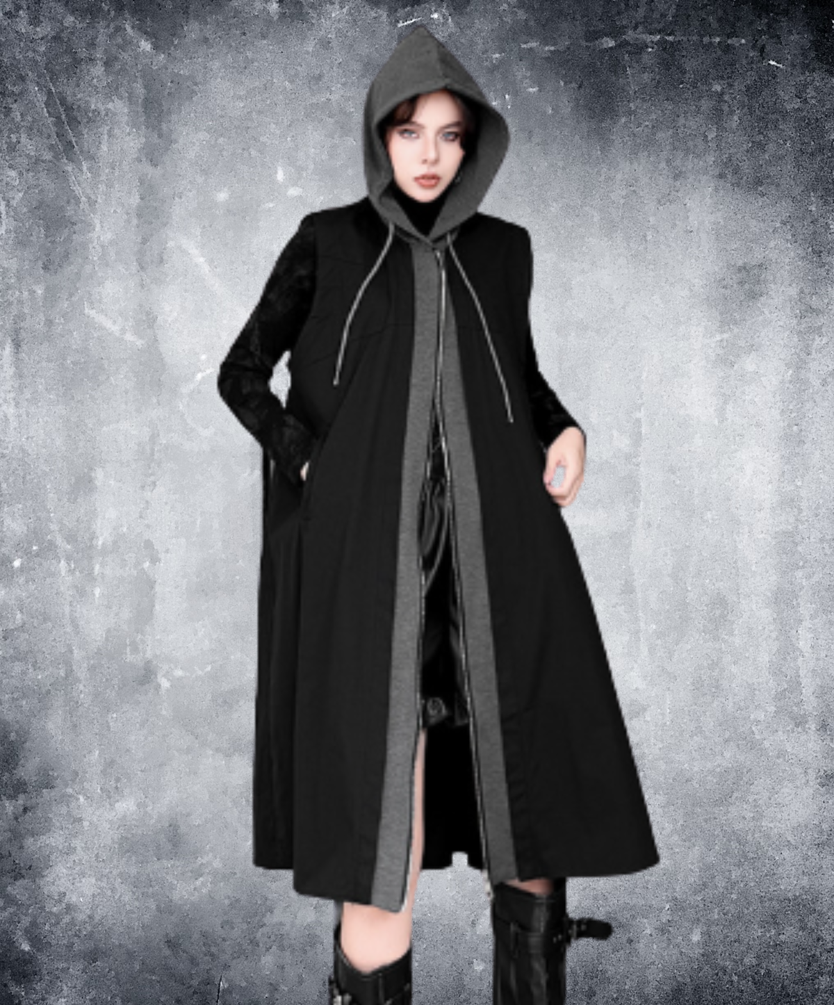 hooded design with layered-look paneling vest  EN3178