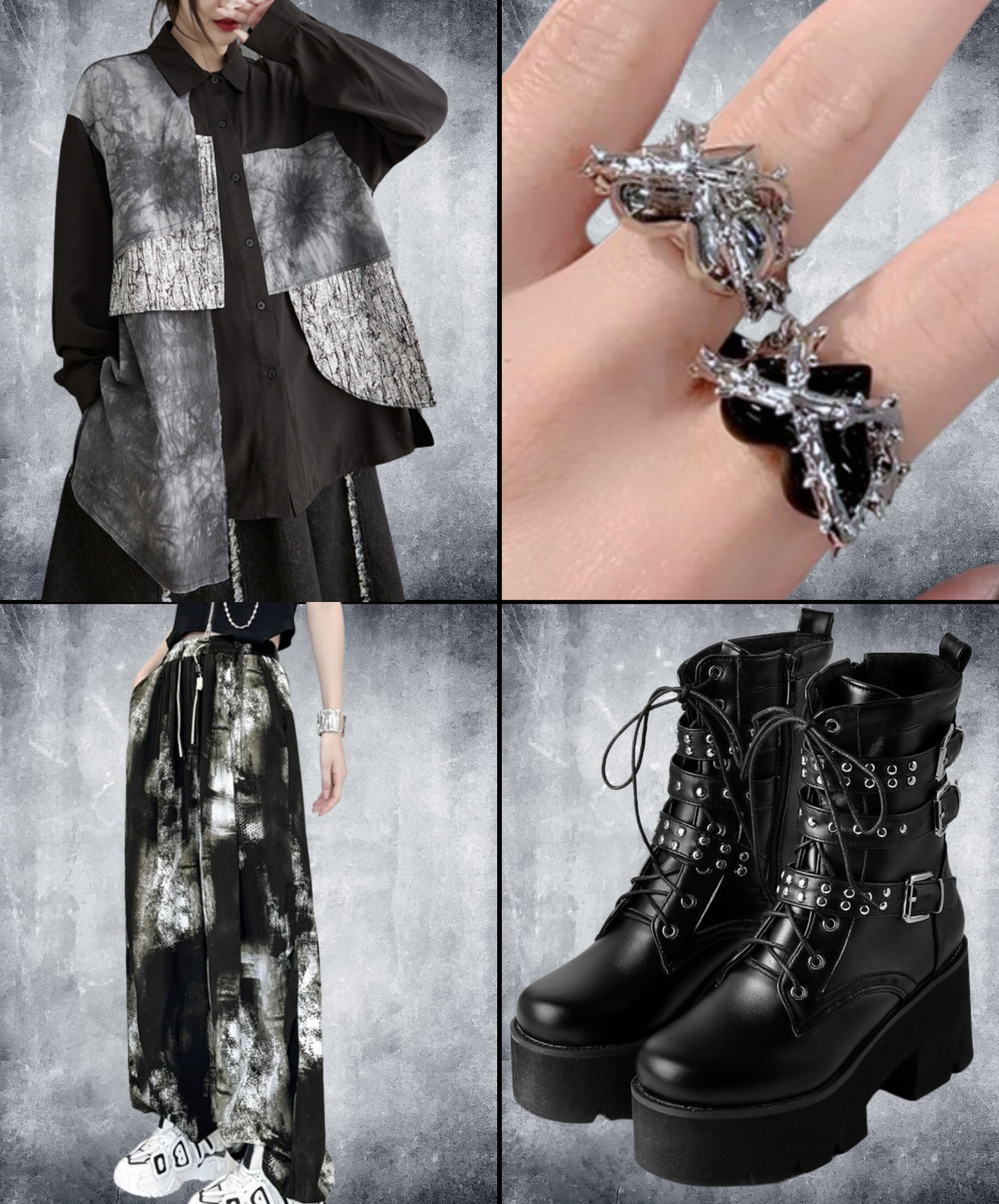 【style88】dark mode outfit set EN2679（shirt + pants + boots + ring set）