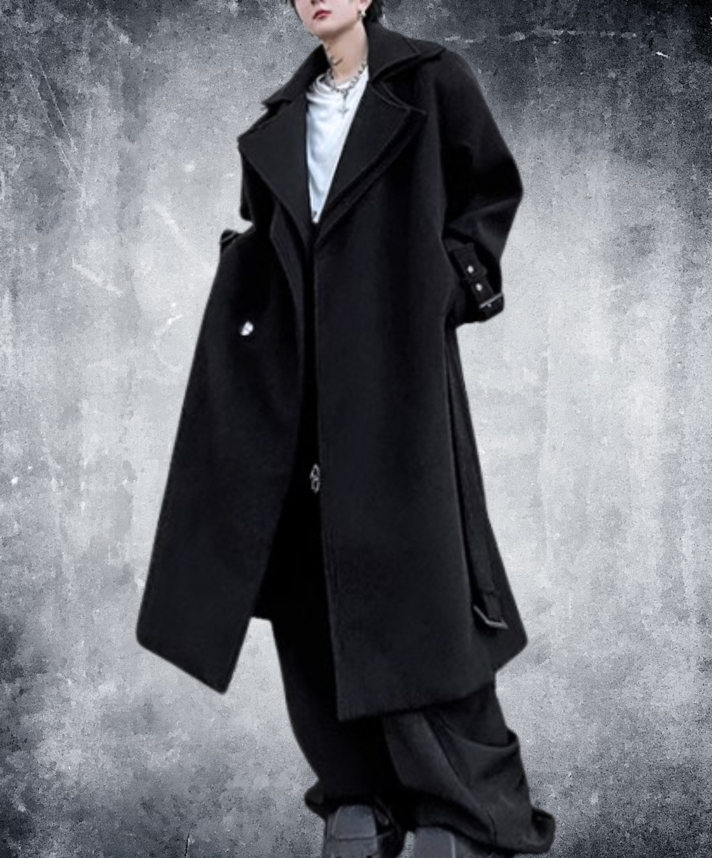 double layered collar long wool coat EN1886