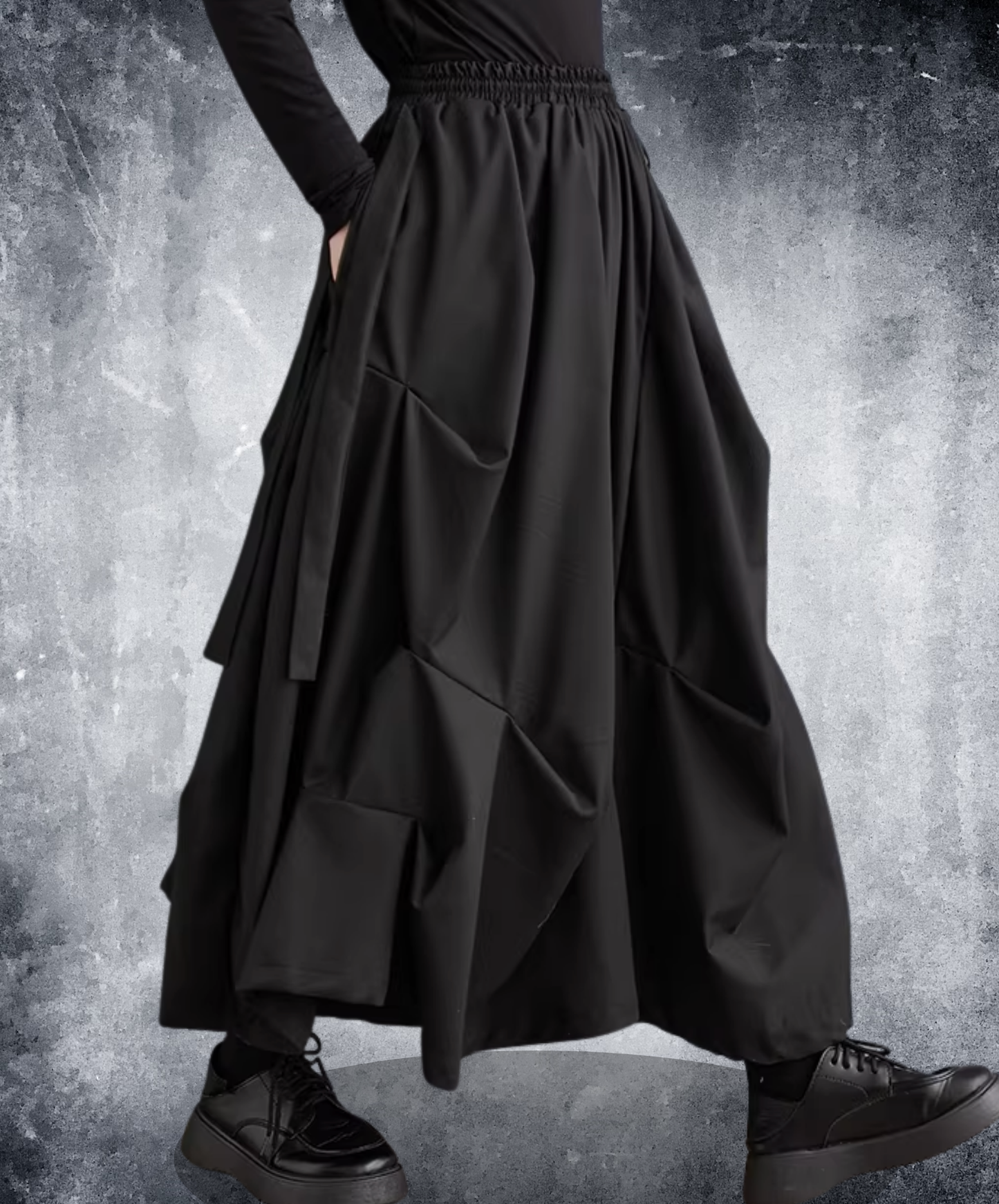 dark pleated drape wide pants EN2833