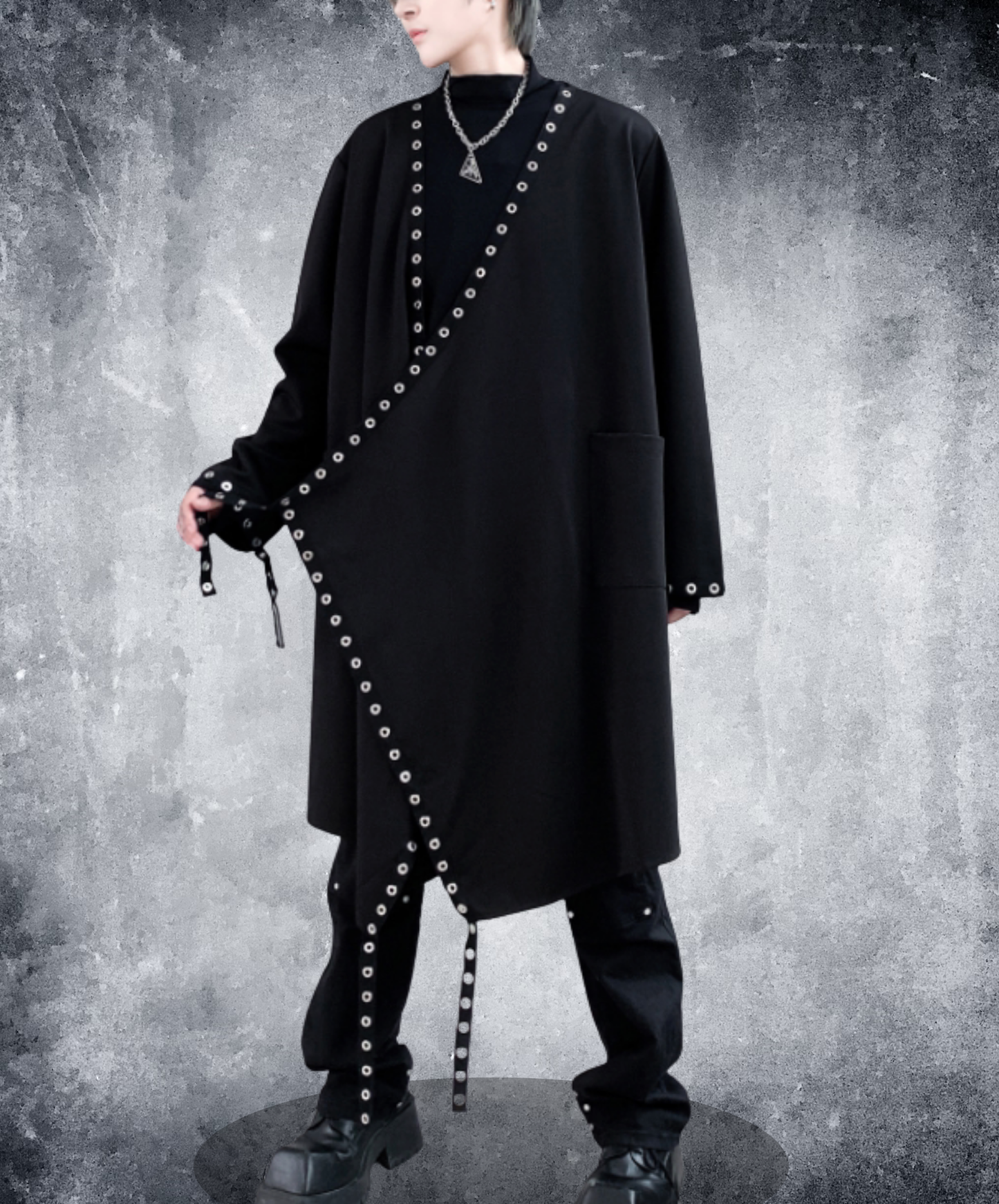 metal hole line decoration long shirt EN2786