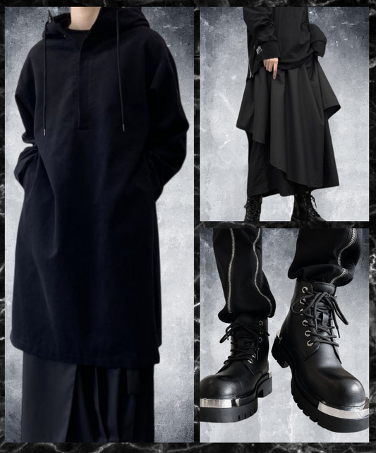 【style41】dark mode outfit set EN1424（ hoodie+ pants + boots set）