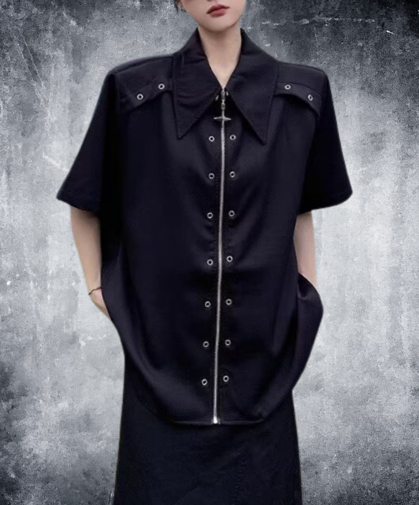 metal hole zipper shirt EN2883
