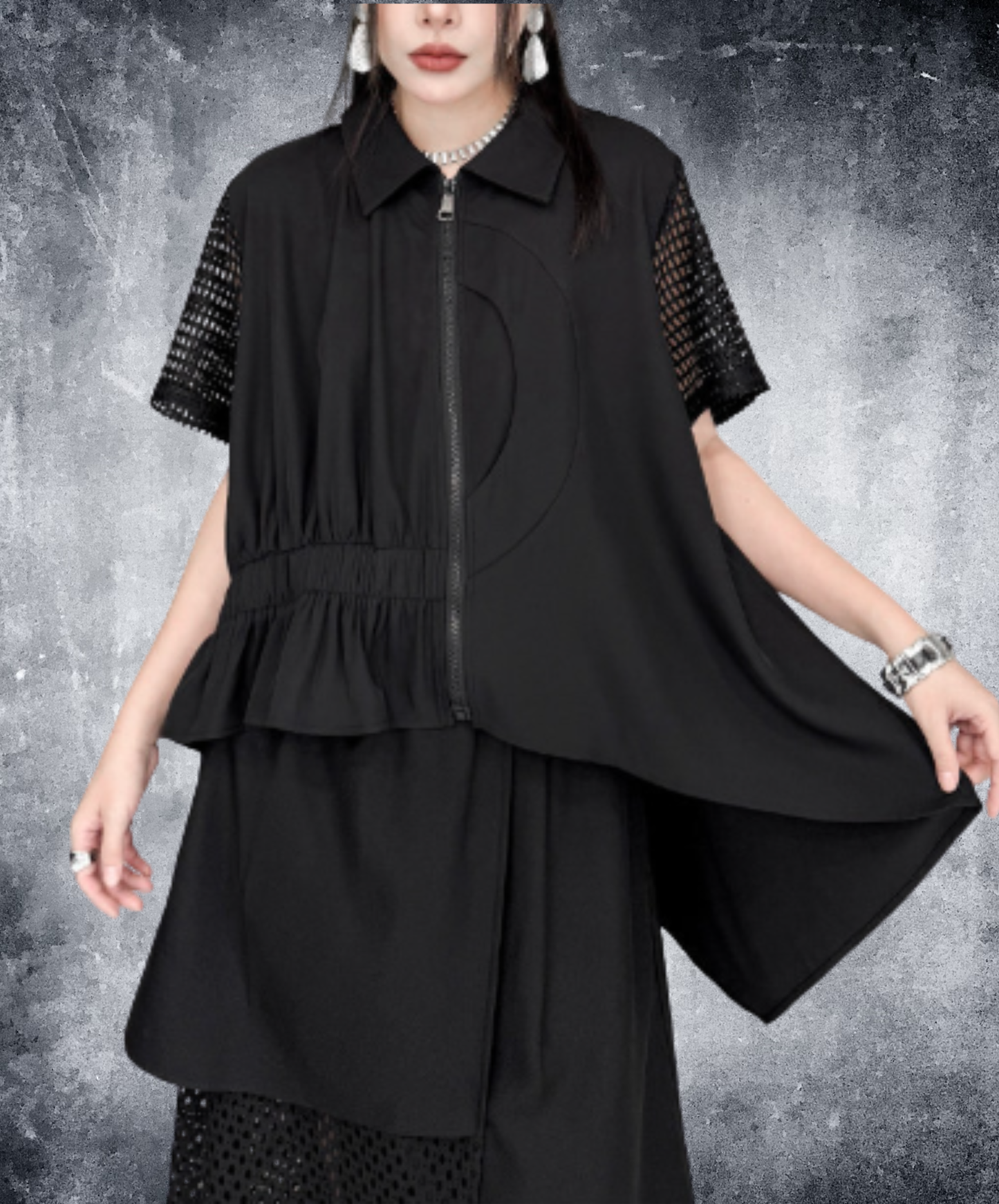 dark irregular design sheer shirt EN2946
