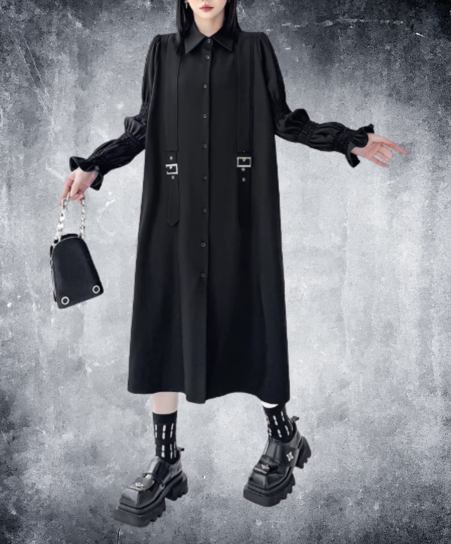 dark double-belt detail long shirt EN3015