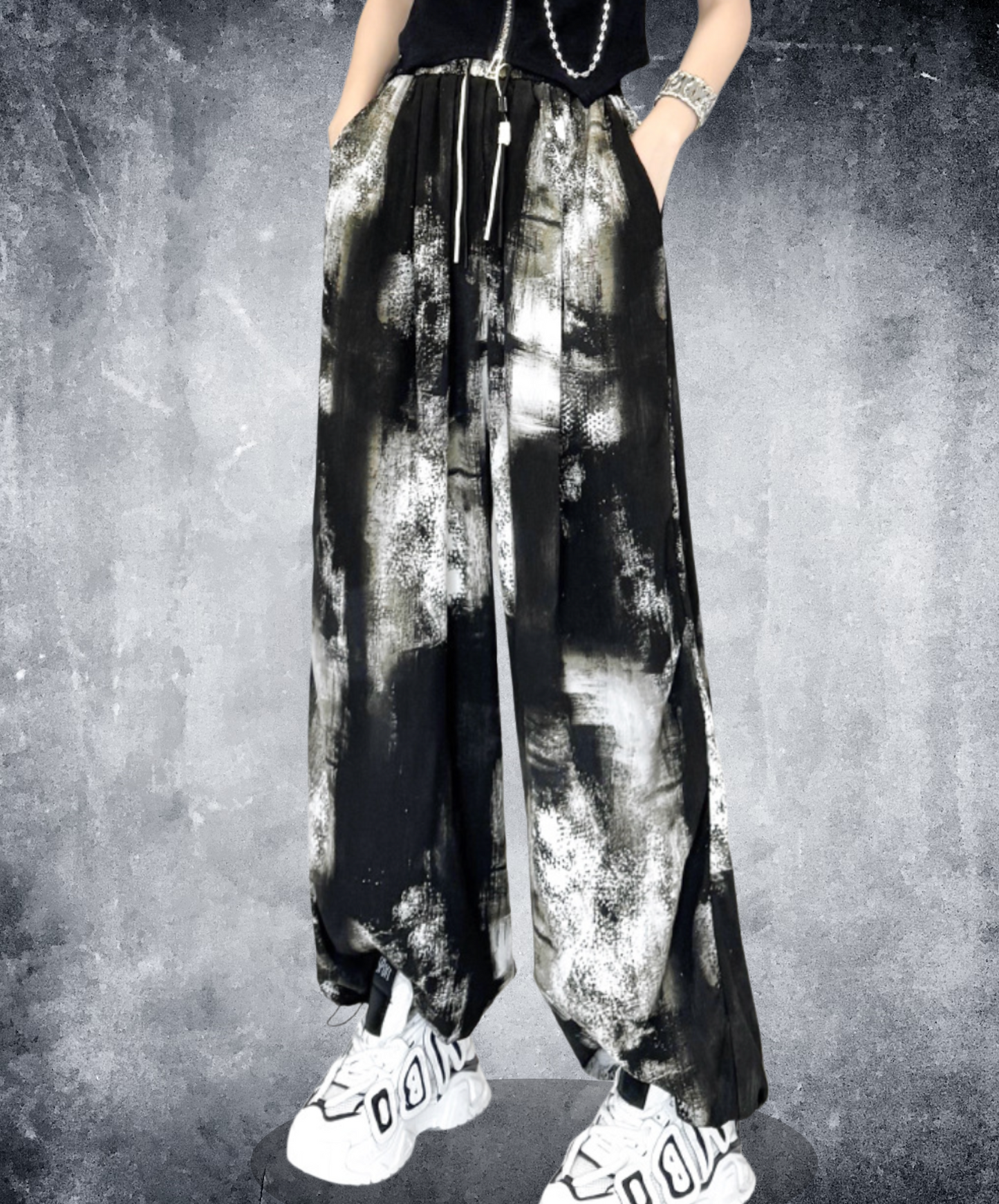dark splicing drawstring pants EN2337