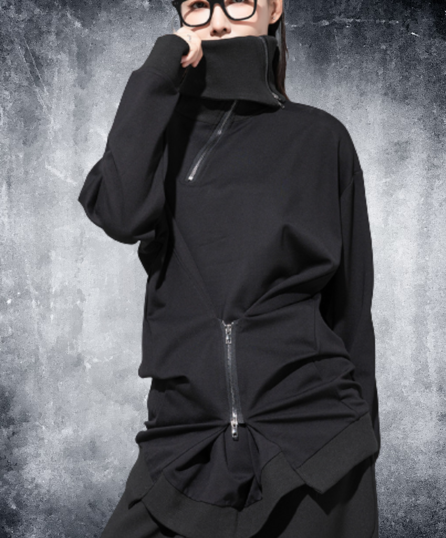 dark extra-high neck zipper sweatshirt EN3120