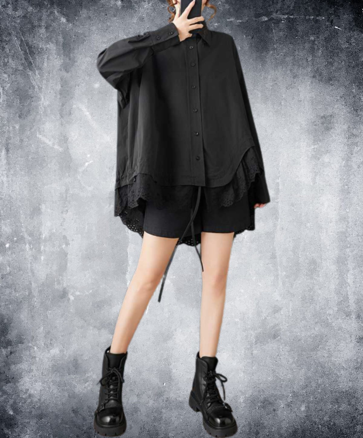 asymmetrical scalloped lace shirt EN3233