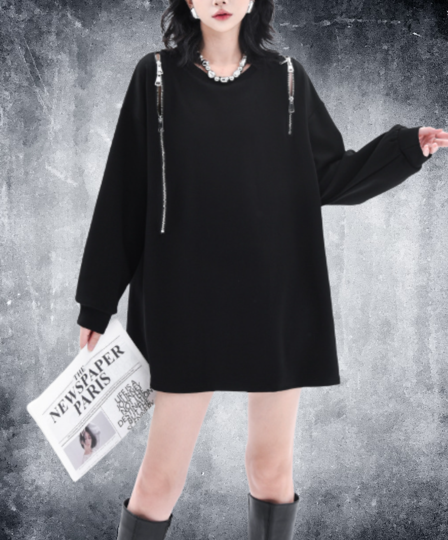 chain-pattern patchwork mid-length style sweatshirt EN3132