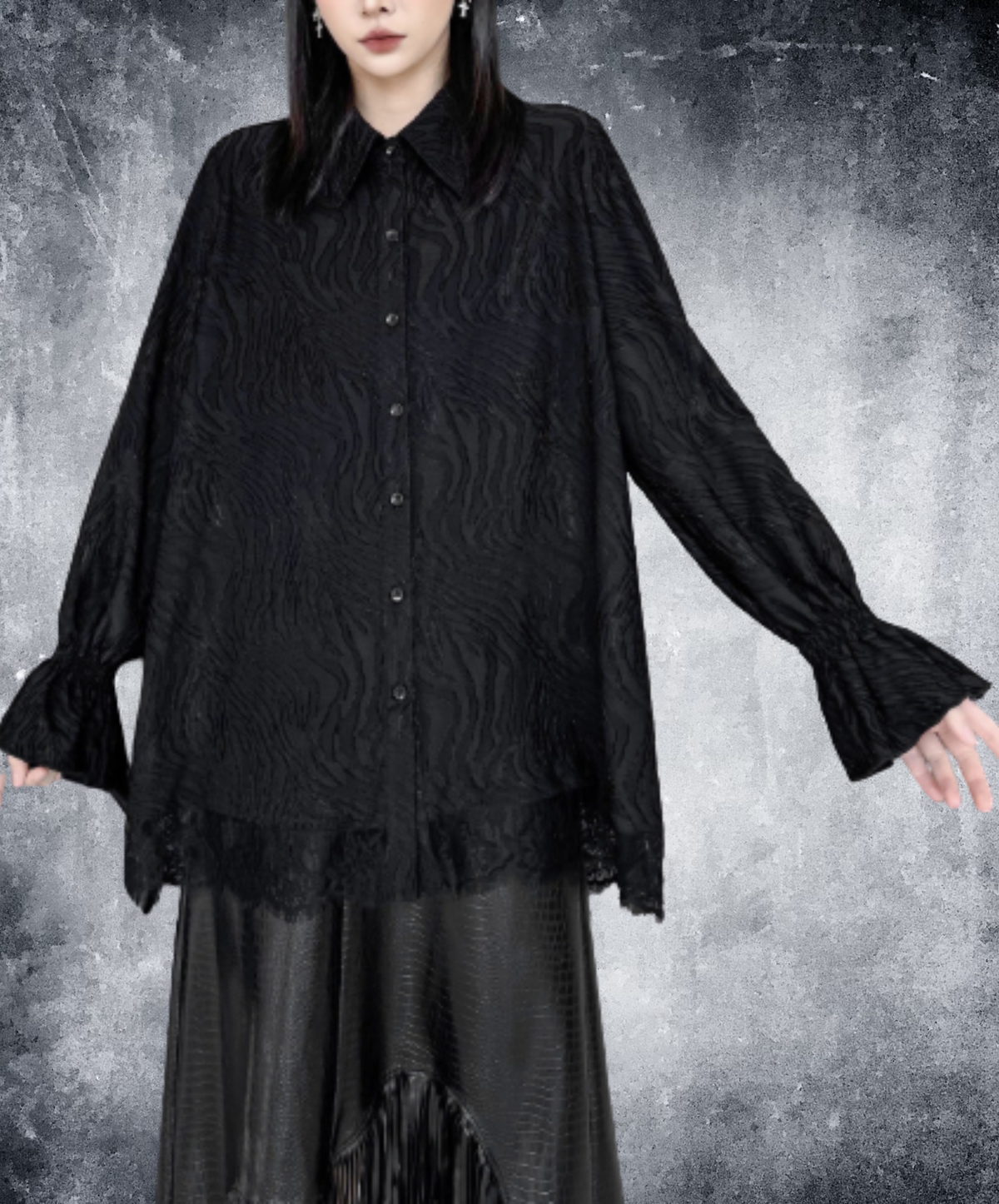 flared-line lace decoration shirt EN3174