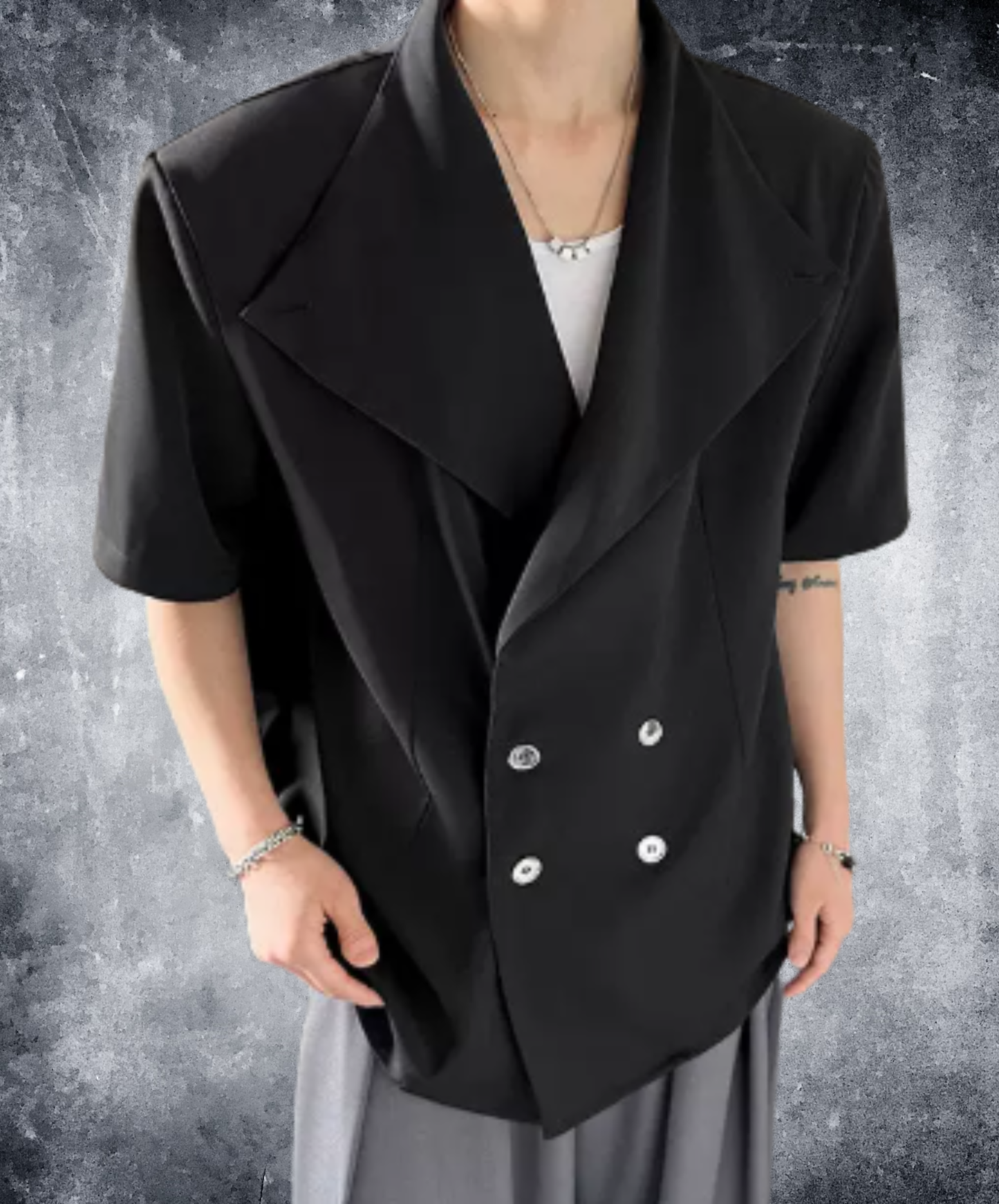 luxury double-breasted silver button shirt EN2920