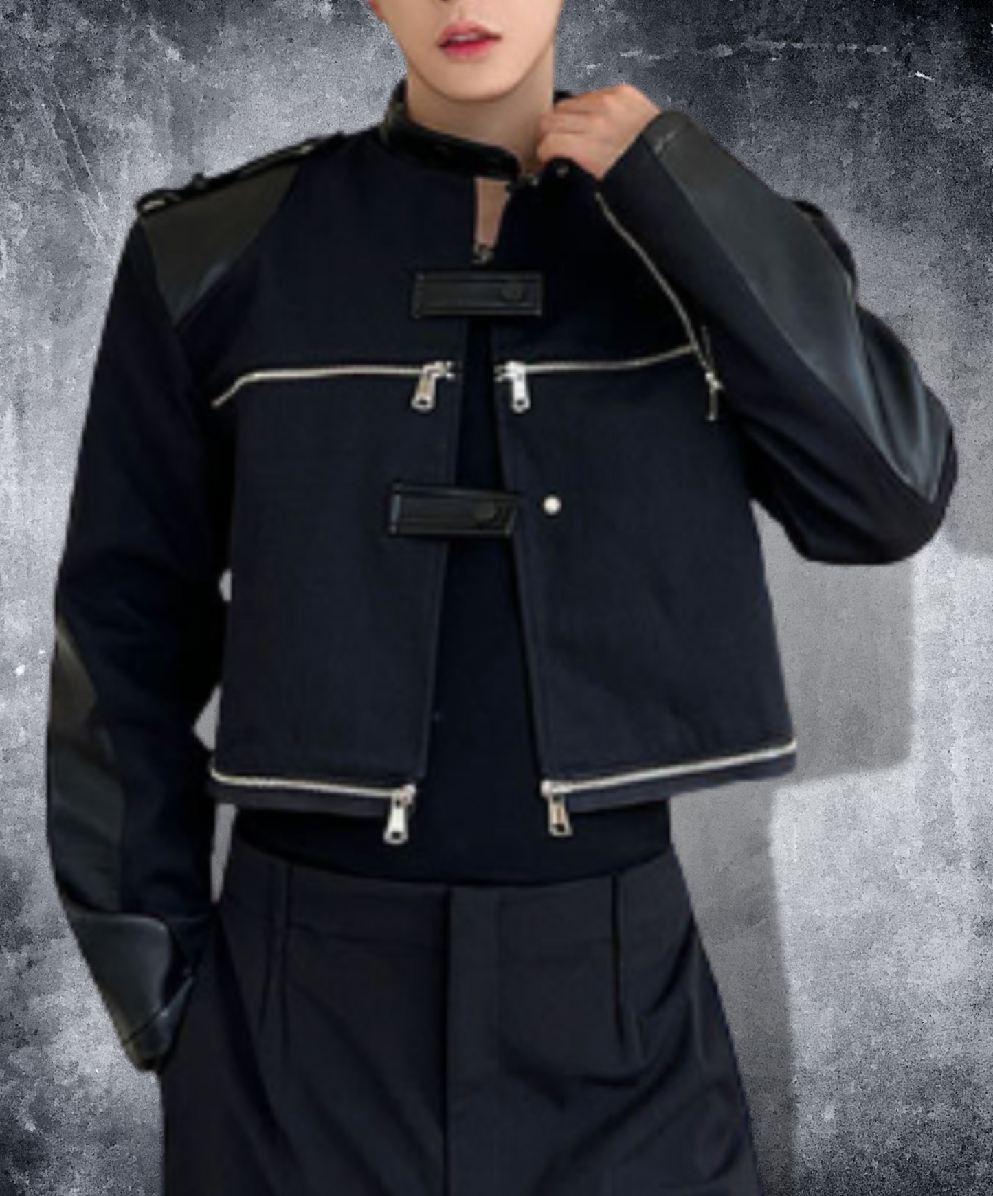 double zipper decorative stand collar zip up jacket EN1344