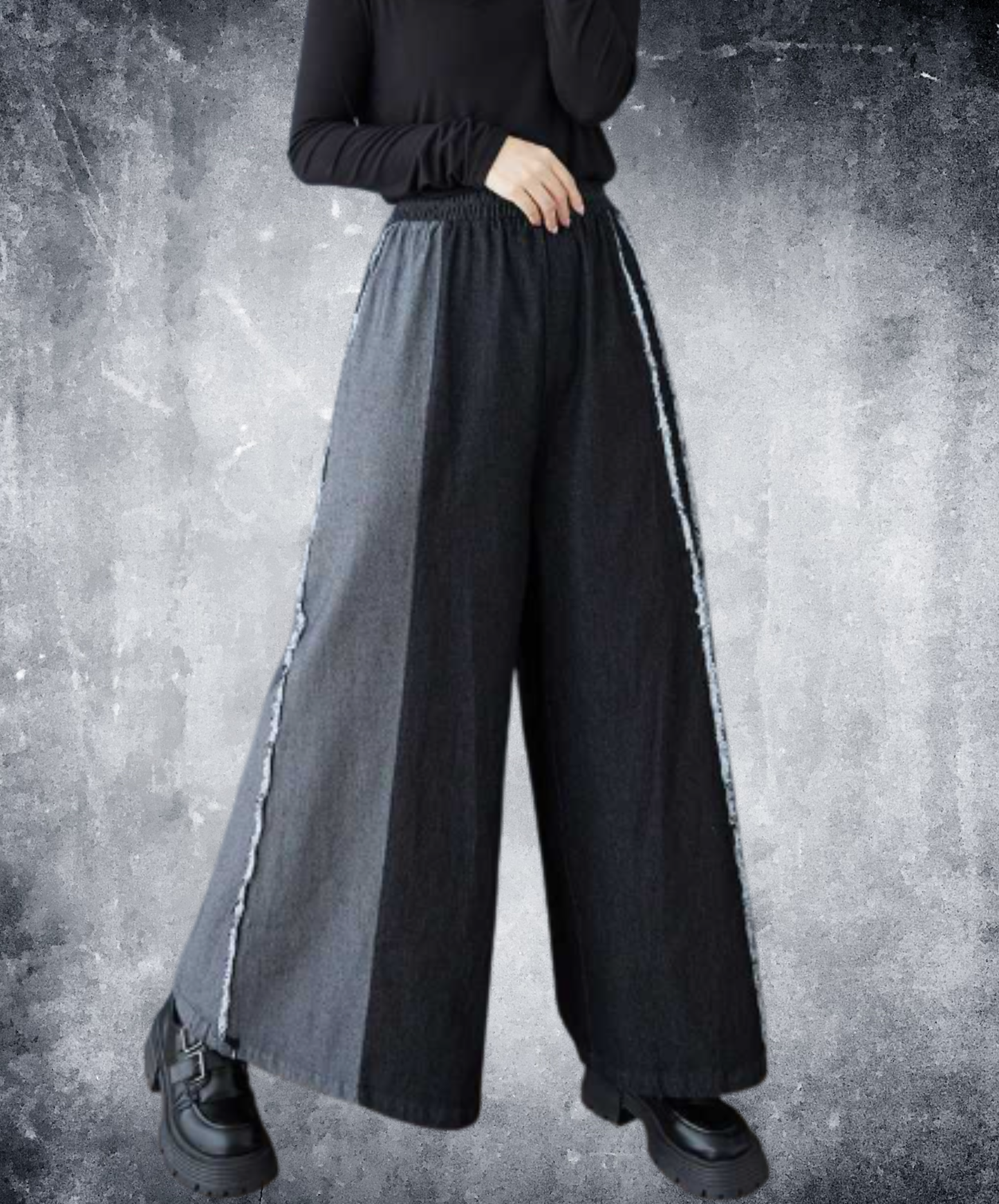two-tone patchwork fringe wide pants EN3052