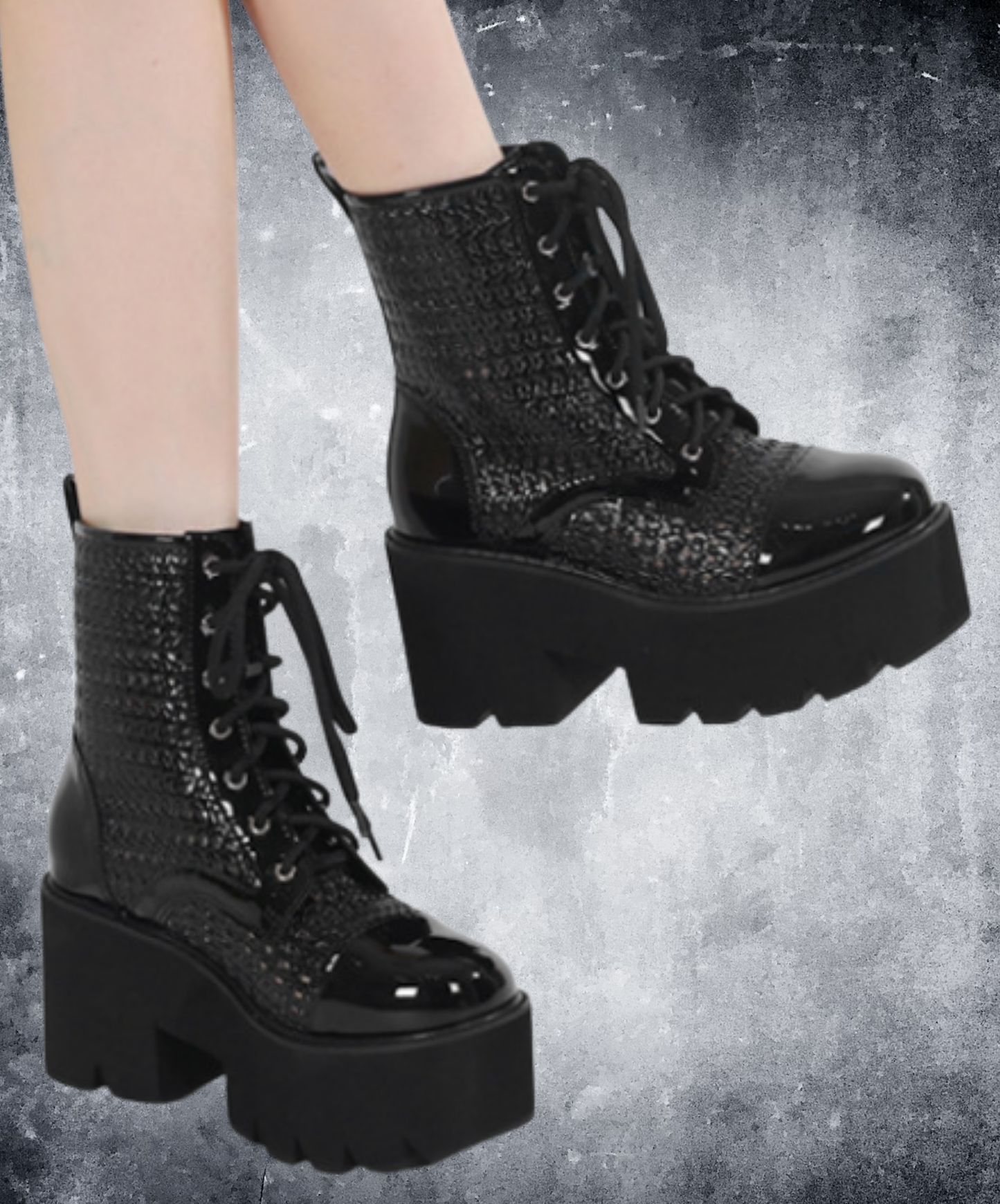dark patchwork mesh boots EN2805