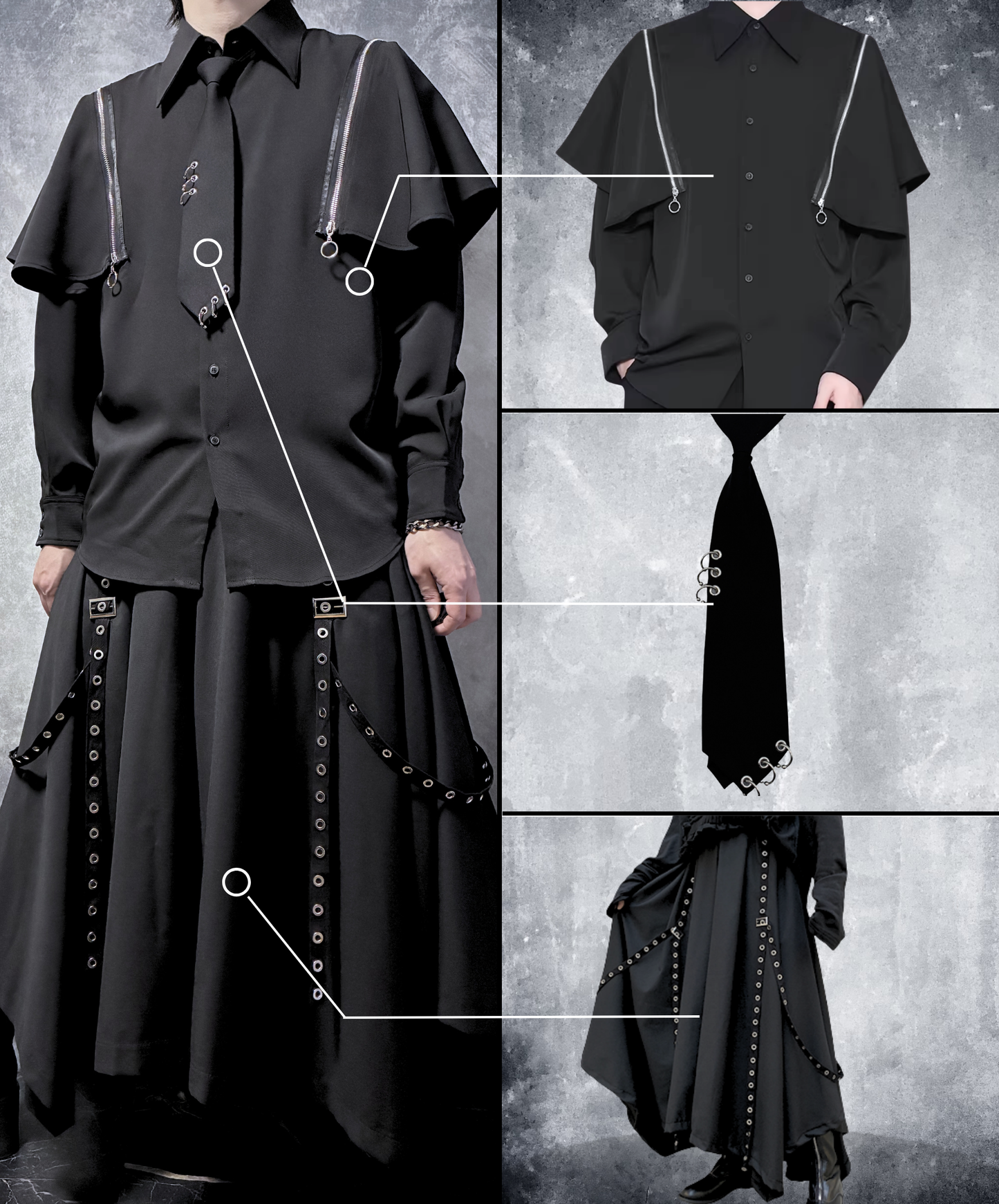 【style100】dark mode outfit set EN2994（shirt + necktie + pants set）