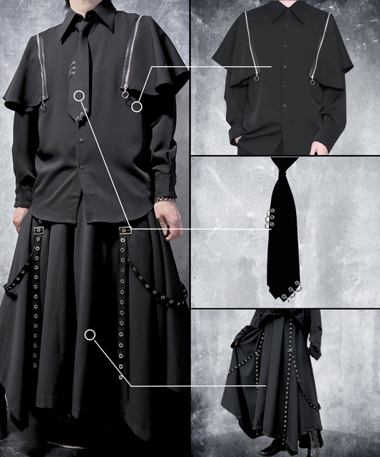【style100】dark mode outfit set EN2994（shirt + necktie + pants set）