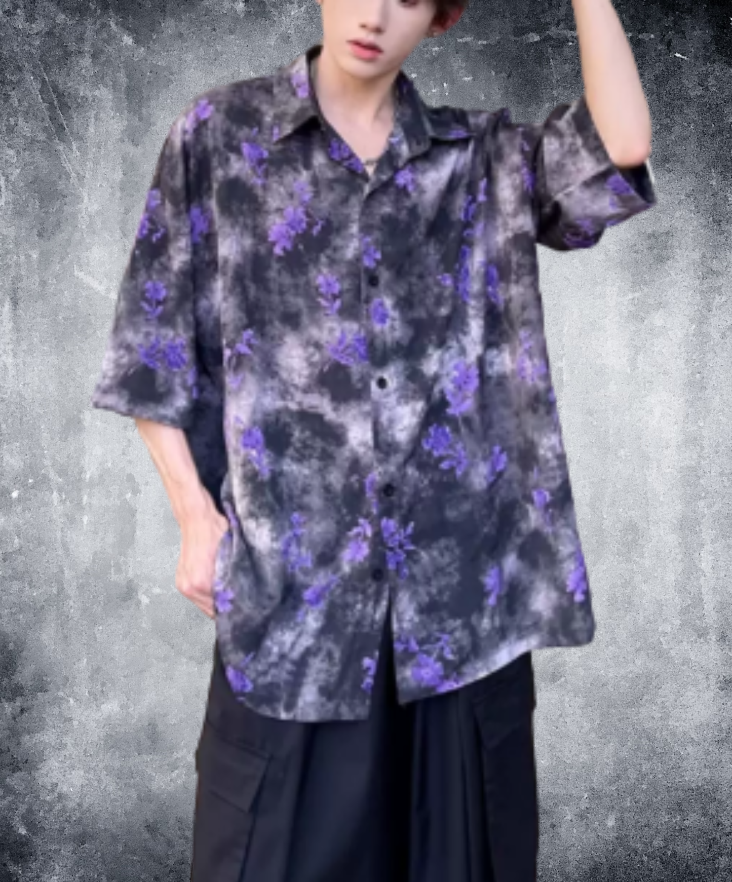 hawaiian-style print with purple flowers shirt EN2997