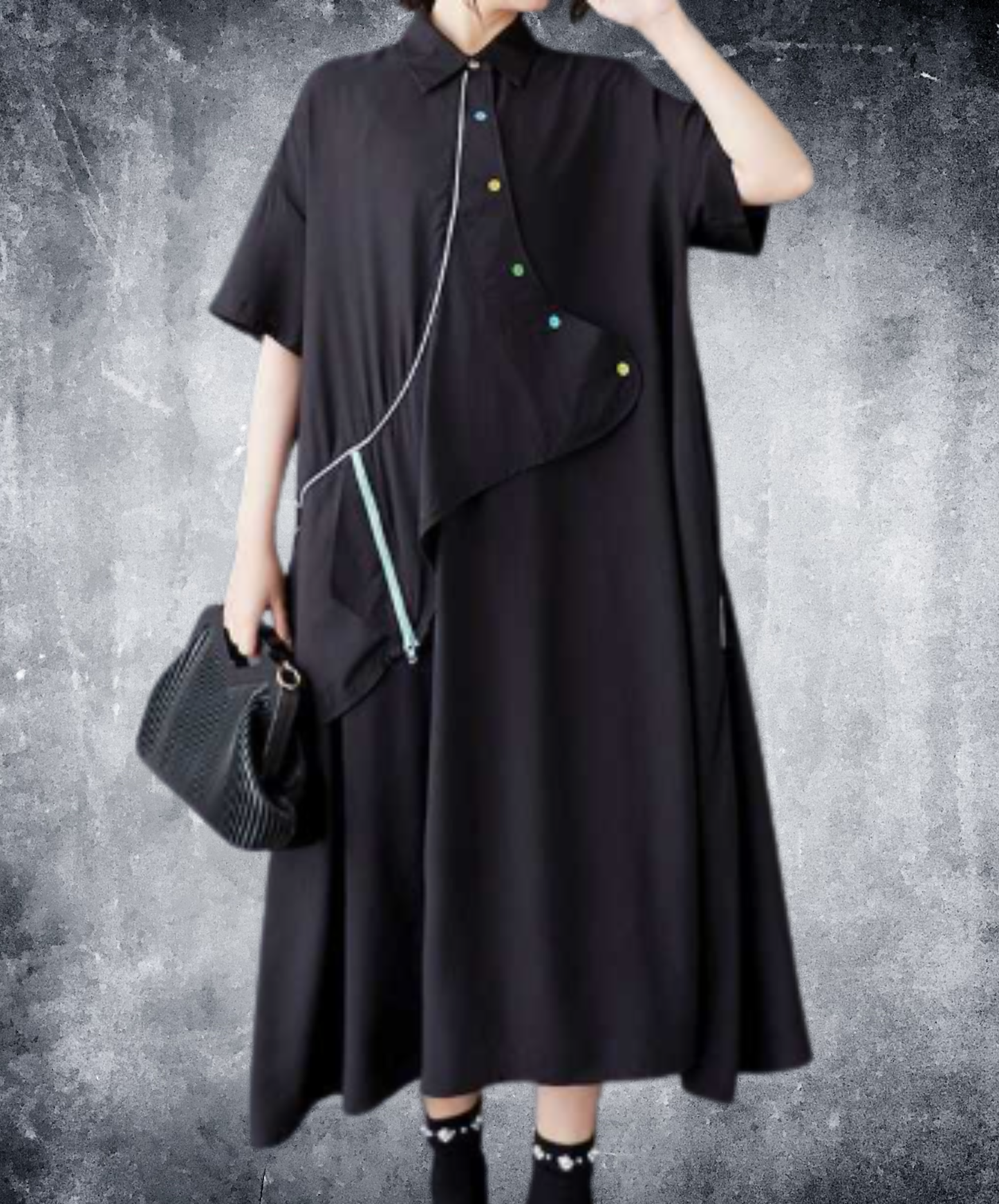 dark fake two-piece asymmetrical design long shirt EN3060