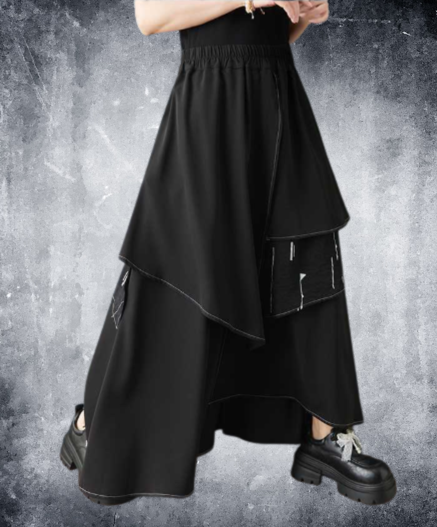 dark printed patchwork irregular a-line skirt EN3073