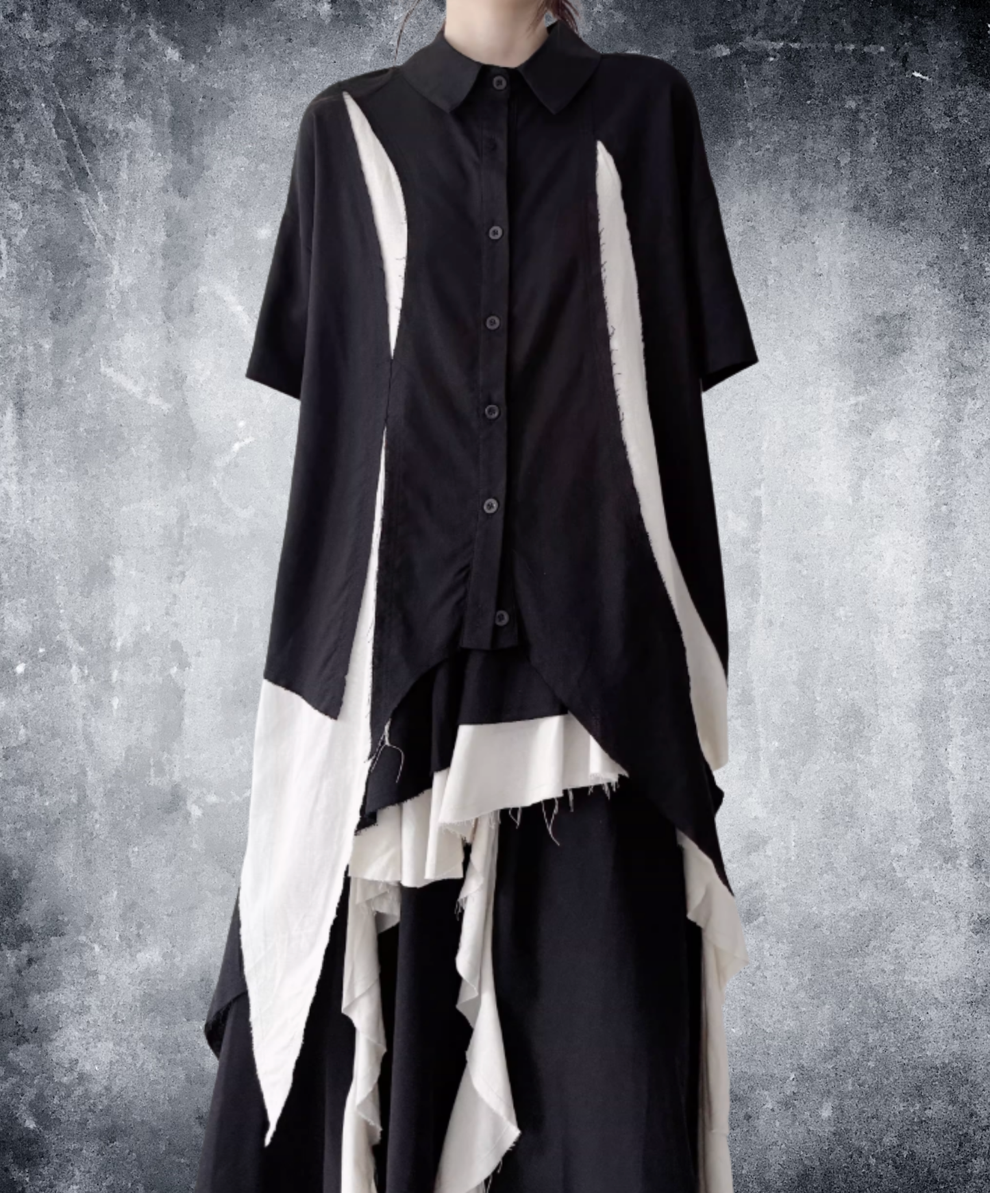 dark Irregular color block short-sleeved shirt EN2809