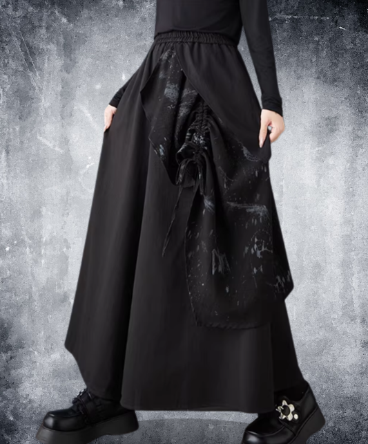 dark printed patchwork asymmetric wide pants EN2735