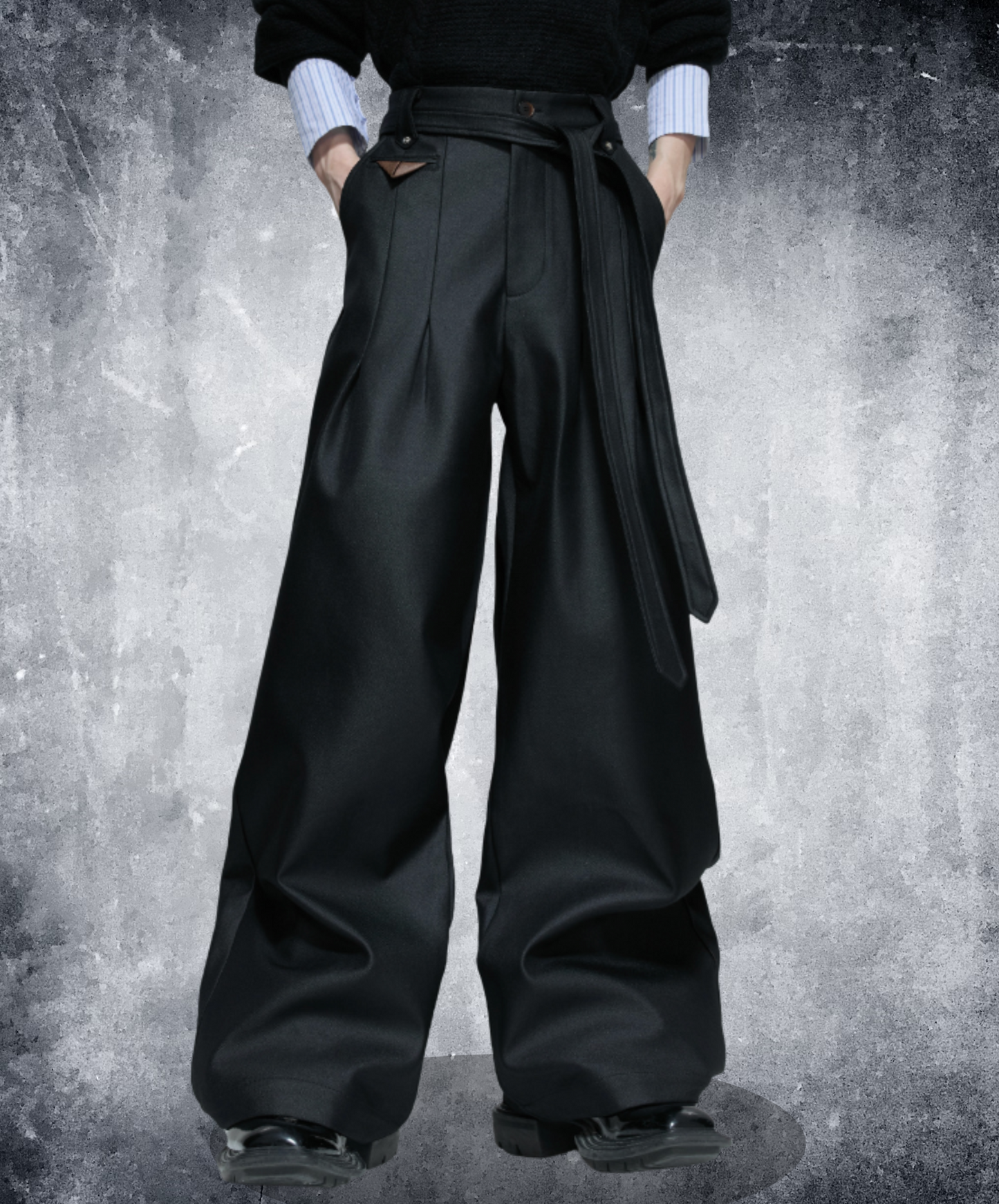 shiny pleated straight leg pants EN2639