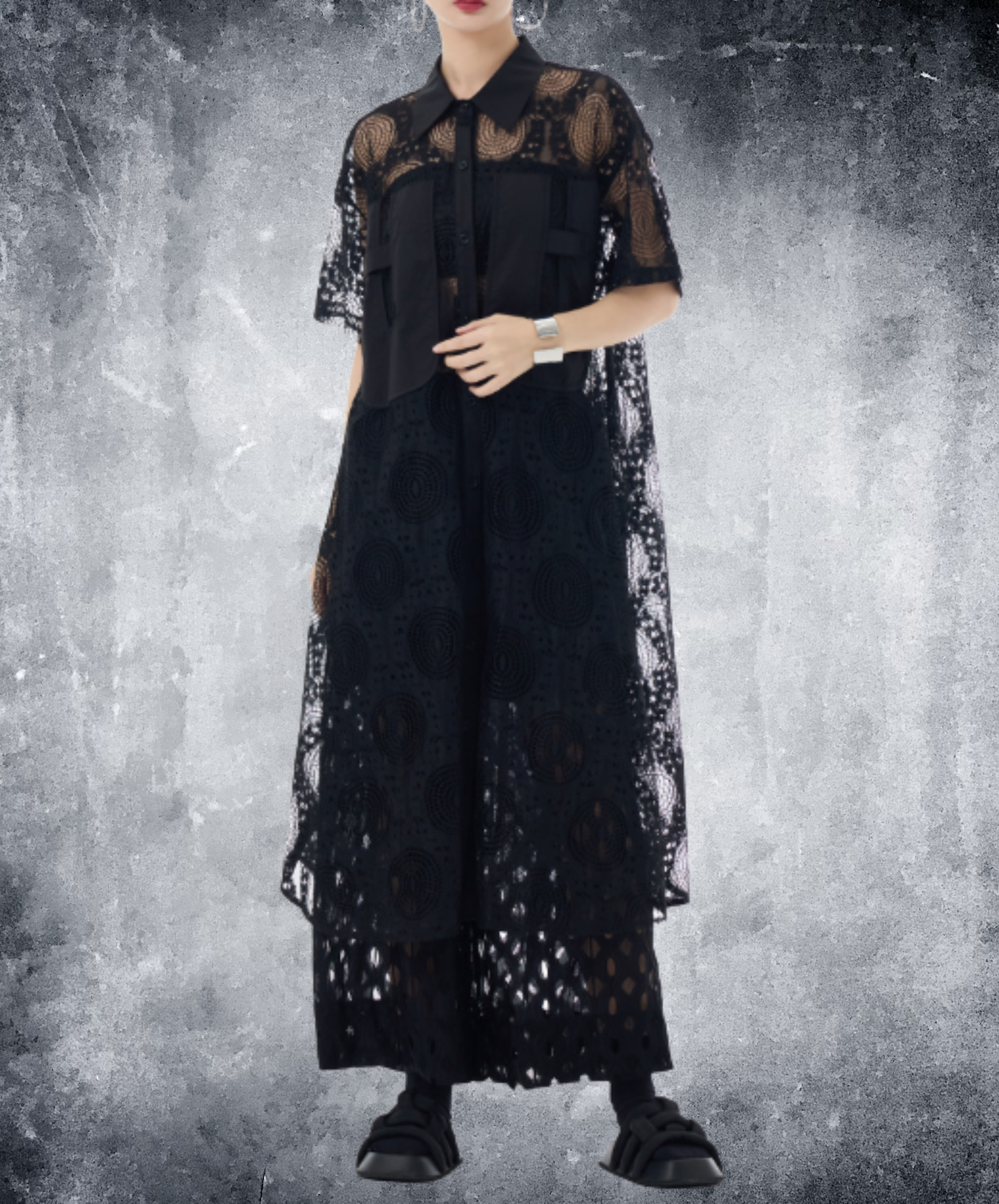 jacquard lace see-through vest EN2983