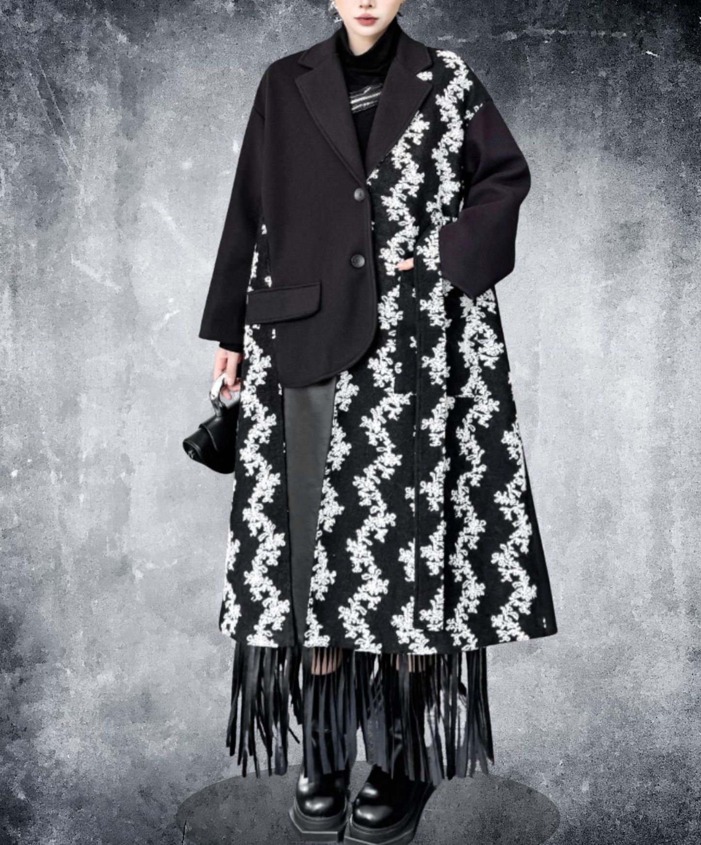 asymmetrical patchwork design coat EN2577