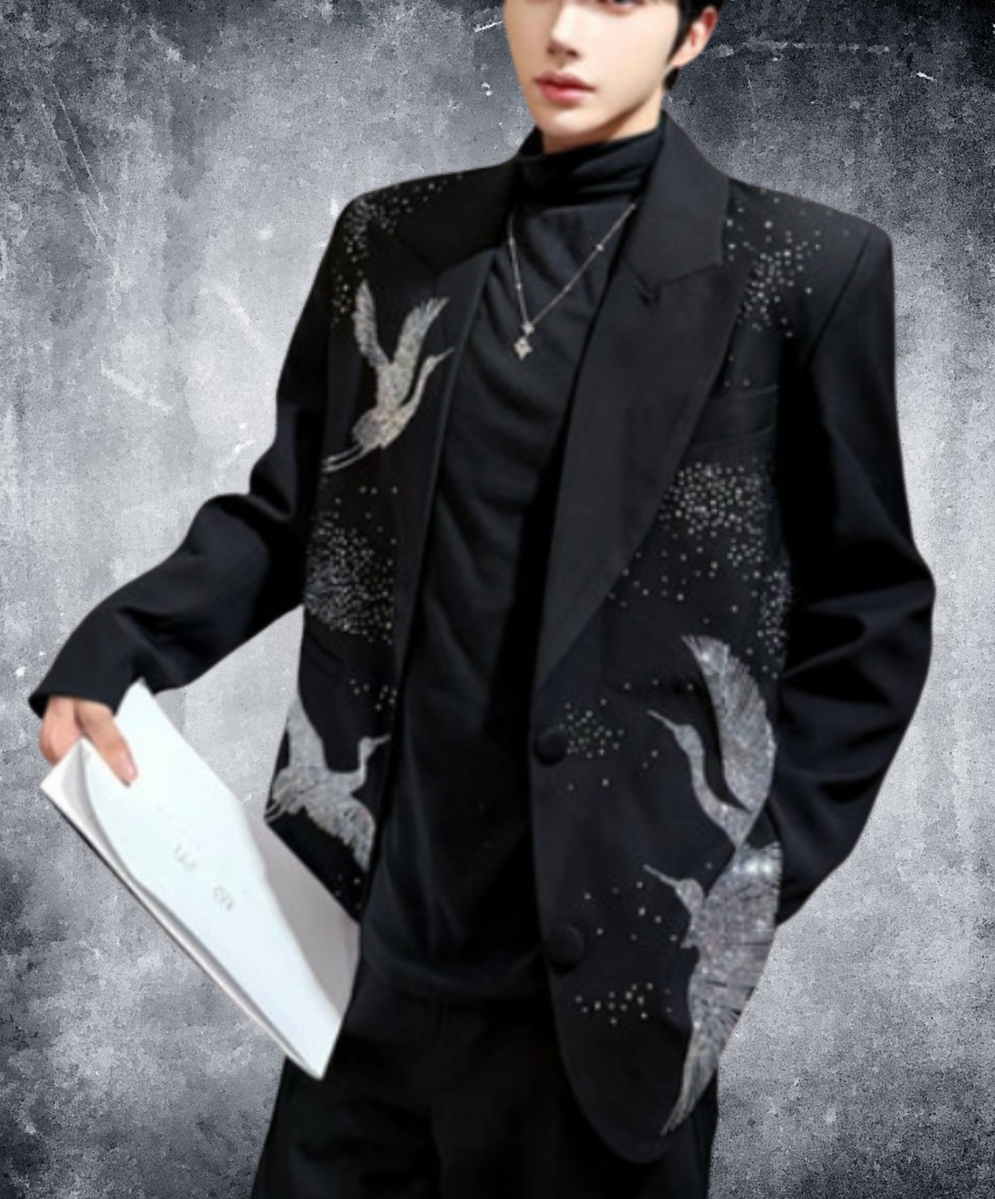 crane motif decoration jacket EN2419