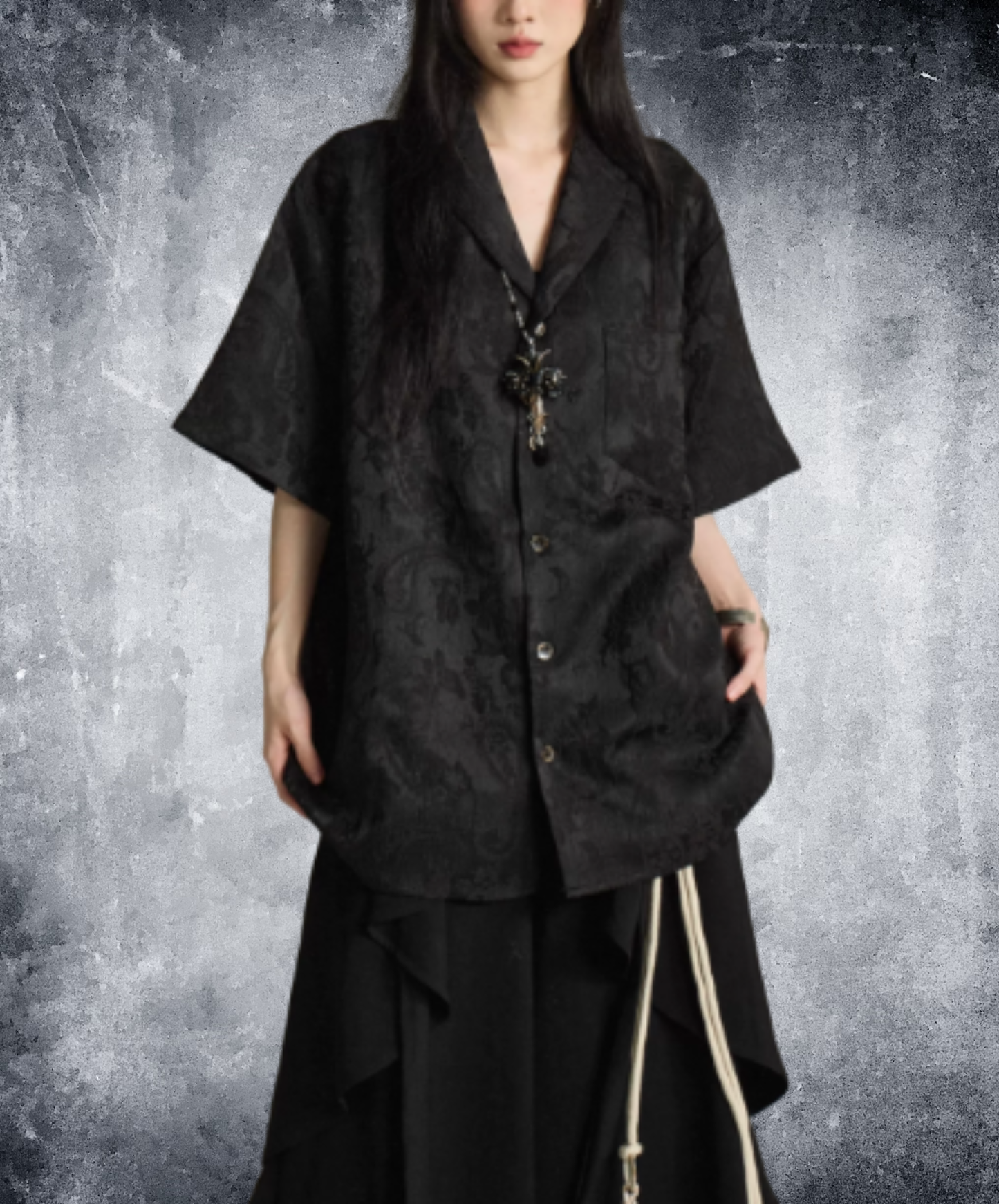 short-sleeved embroidered jacquard shirt EN3023