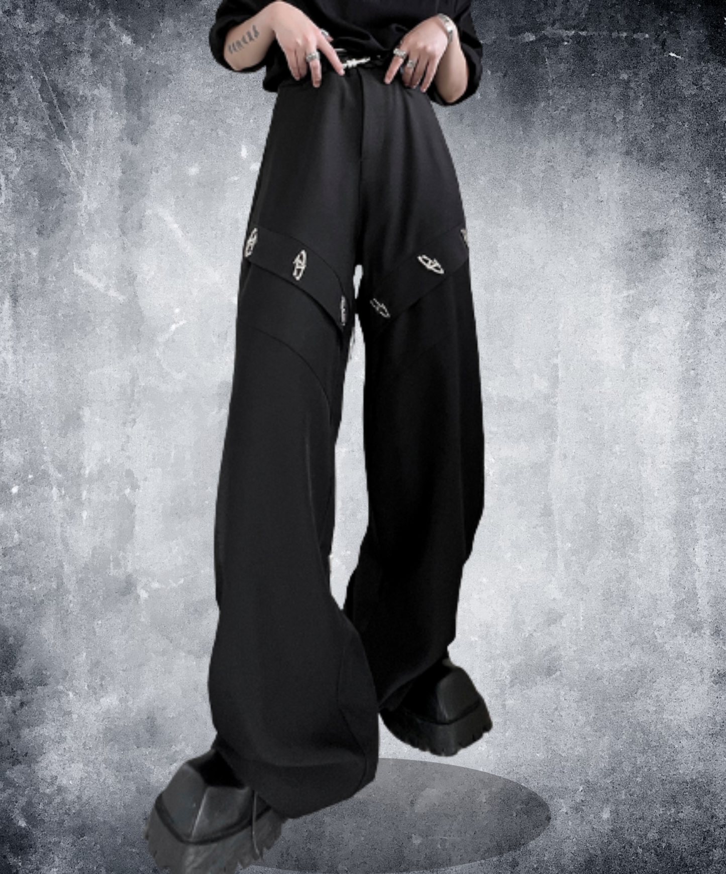 dark metal decorative lines wide pants EN2000