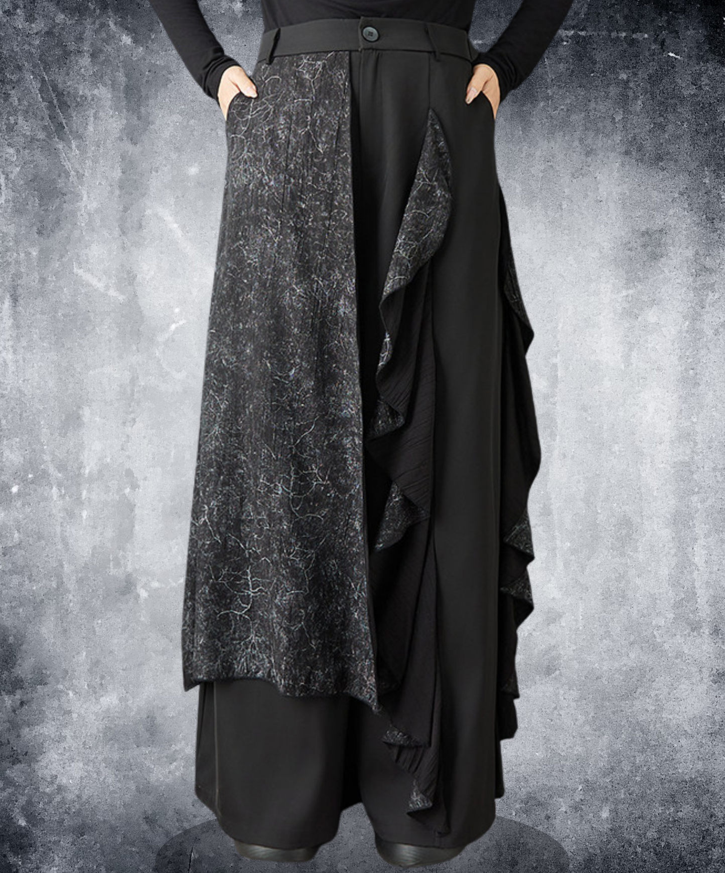 dark printed patchwork Irregular wide pants EN2727